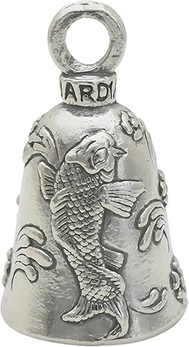 Guardian Bell Japanese Koi Good Luck Bell wKeyring & Black Velvet Gift Bag  Motorcycle Bell  Lead-Free Pewter  Made in USA