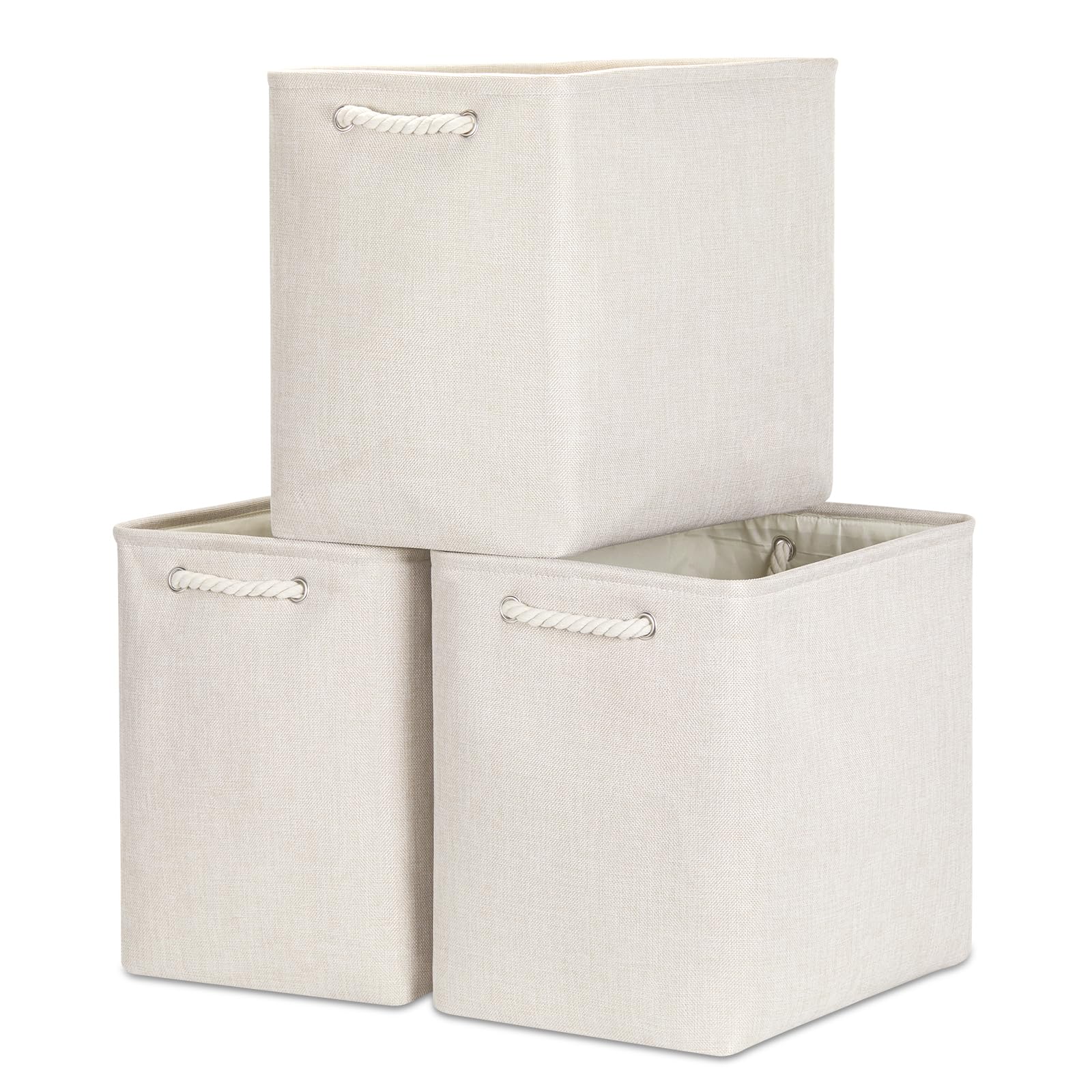 Bidtakay Extra Large Storage Baskets for Organizing Clothes Storage Bins 3 Pack Fabric Storage Bins for Shelves Linen Collapsible Organizer for
