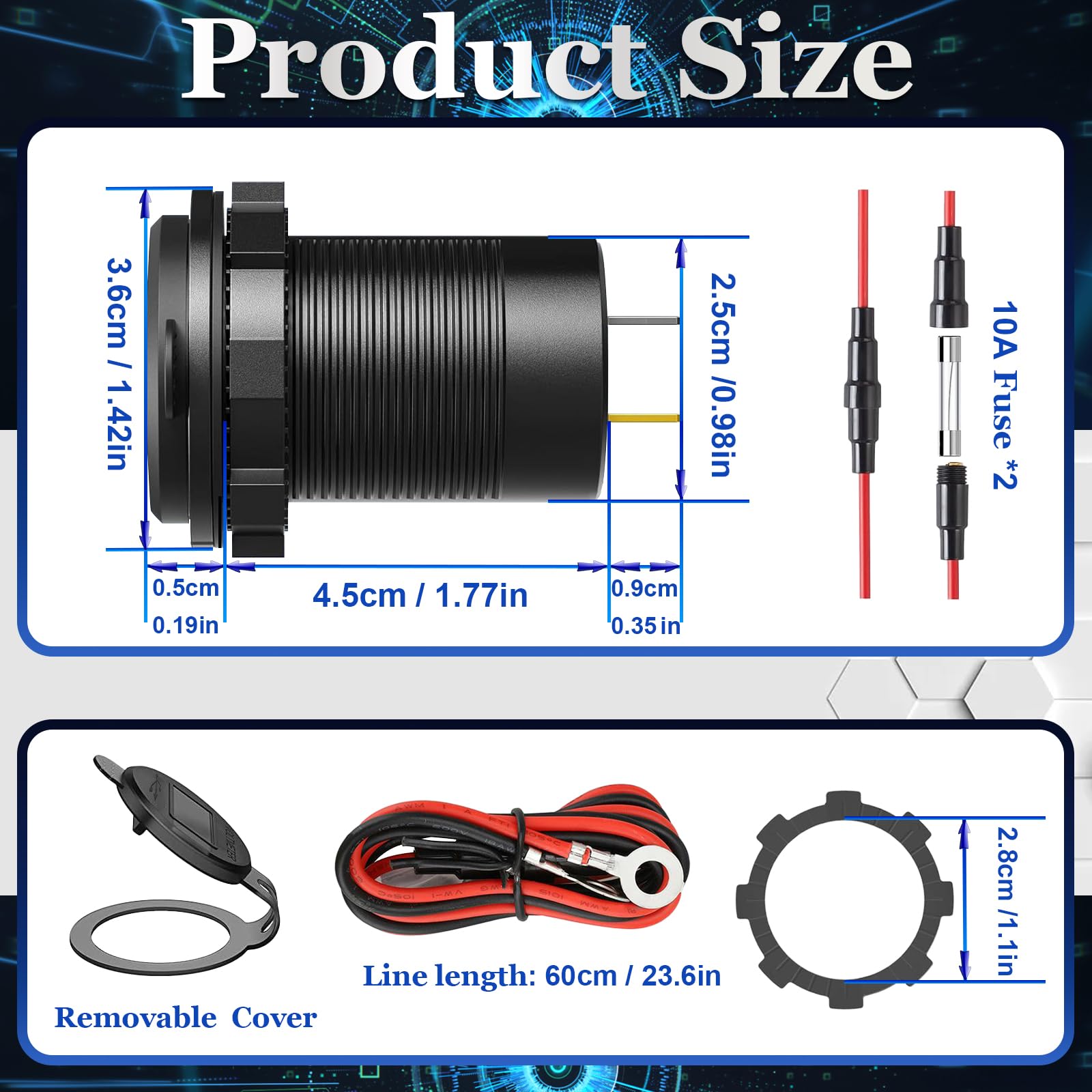 84 W 4-portowe gniazdo ładowarki samochodowej USB 12 V/24 V z podwójnym szybkim ładowaniem PD3.0 i podwójnym szybkim ładowaniem QC3.0, wodoodporne gniazdko USB C ze stopu aluminium z woltomierzem LED