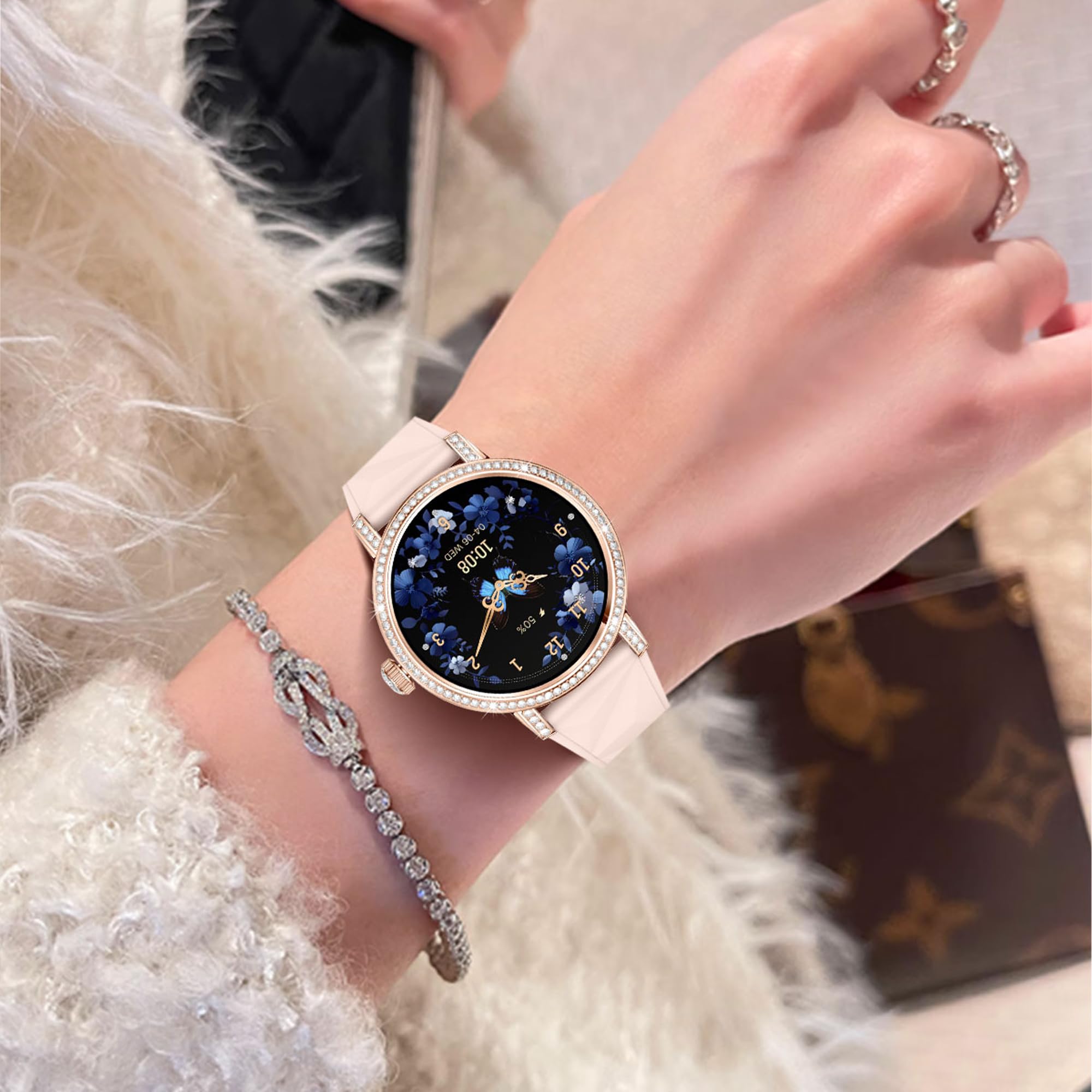 Reloj Inteligente Mujer con Llamadas, 1,27 Pulgada Smartwatch Mujer Deportivo con Podometro Pulsometro SpO2 Sueño Presion Arterial Actividad IP67 Reloj Digital para iOS Android (Plateado)