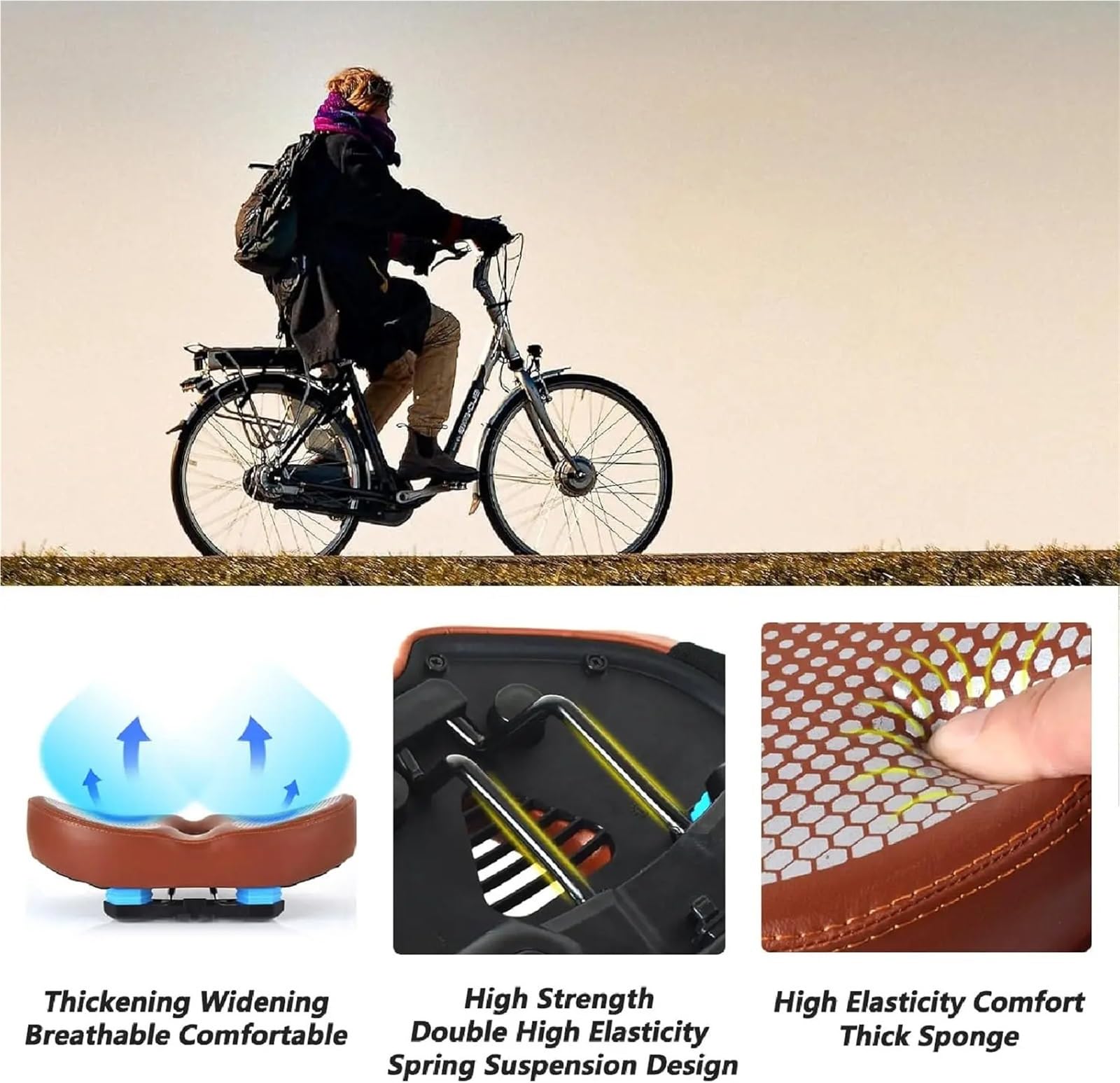 Sella for bicicletta oversize senza naso, comfort elevato ed elastico, cuscino extra largo for sella, accessori di ricambio for uomo e donna Per Biciclette Da Strada, Mountain Bike, City Bike