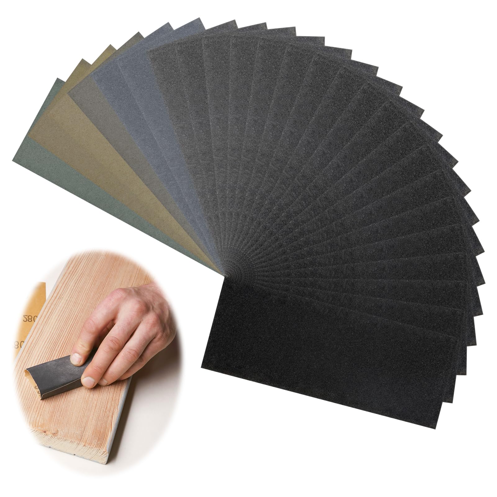25 Sheets Sandpaper Set, 9" x 3.6" Wet and Dry Sandpaper, 60 to 10000 Grit Fine Sandpapers for Cars Polishing, Metals, Walls, Wood Furniture Sanding - 25 Grit Sizes
