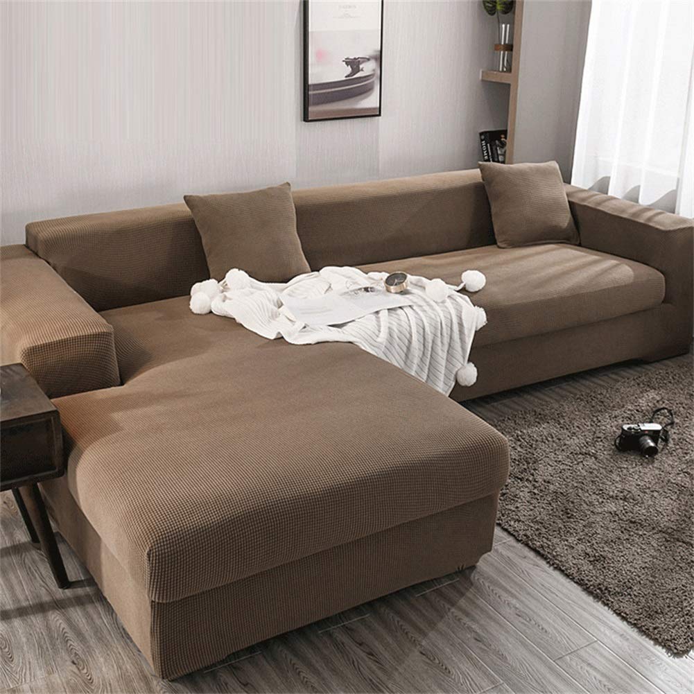 XFXDBT L Shape Couch Cover,High Quility Thick Sofa Cover Elastic Fabric Stretch Anti Slip Sofa Slipcover Stain Resistant Sofa Protector For Pets Kids Dog Cover Light Brown 3 Seater-190-230cm