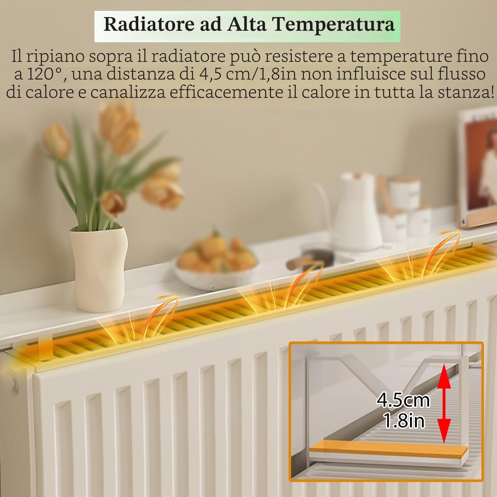 Mensola Del Radiatore Mensola Termosifone Copri radiatore superiore 200 180 160 140 120 CM, mensola rustica stretta sospesa in legno bianco sopra il radiatore, mensola per radiatore senza foratura con