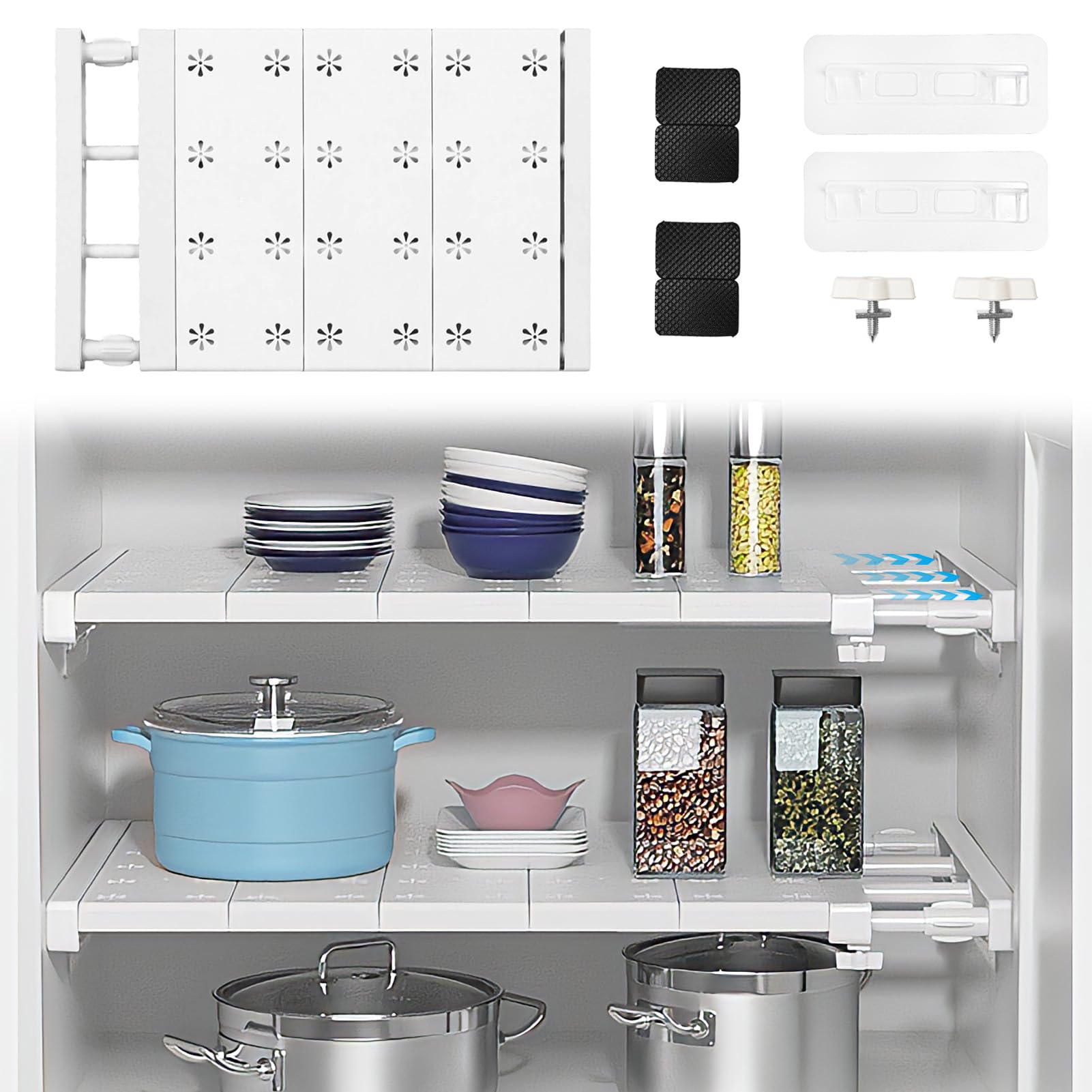 Ripiani regolabili – 24 cm di larghezza, lunghezza regolabile 38 – 60 cm – Ripiani espandibili per armadio, armadio, cucina, bagno