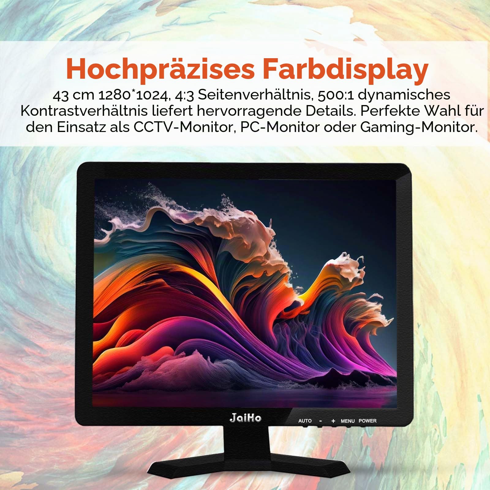 JaiHo 17 Zoll Monitor 4:3, CCTV Überwachungsmonitor Metallgehäuse, 1280x1024 LCD Bildschirm mit BNC HDMI VGA AV USB, Industrie PC Display für Kasse Server Rack, Inklusive Wandhalterung