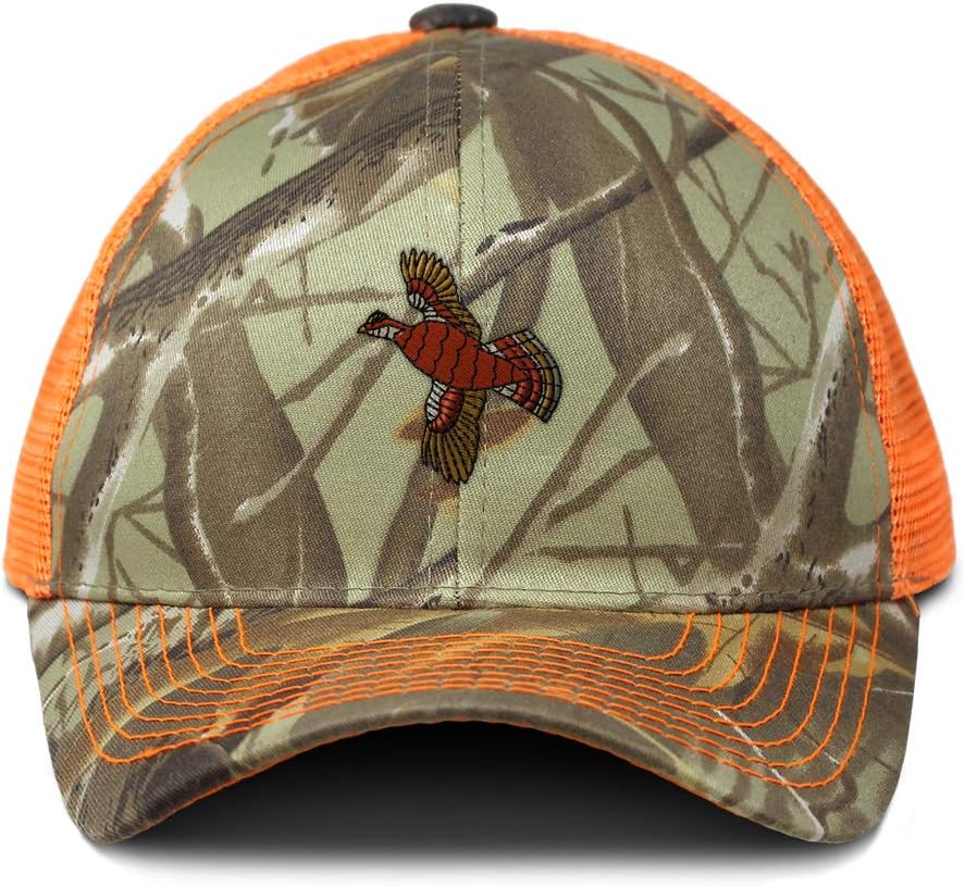 Speedy Pros Camo Mesh Trucker Hat Grouse Embroidery Cotton Neon Hunting Baseball Cap Strap Closure One Size Orange Camo Design Only