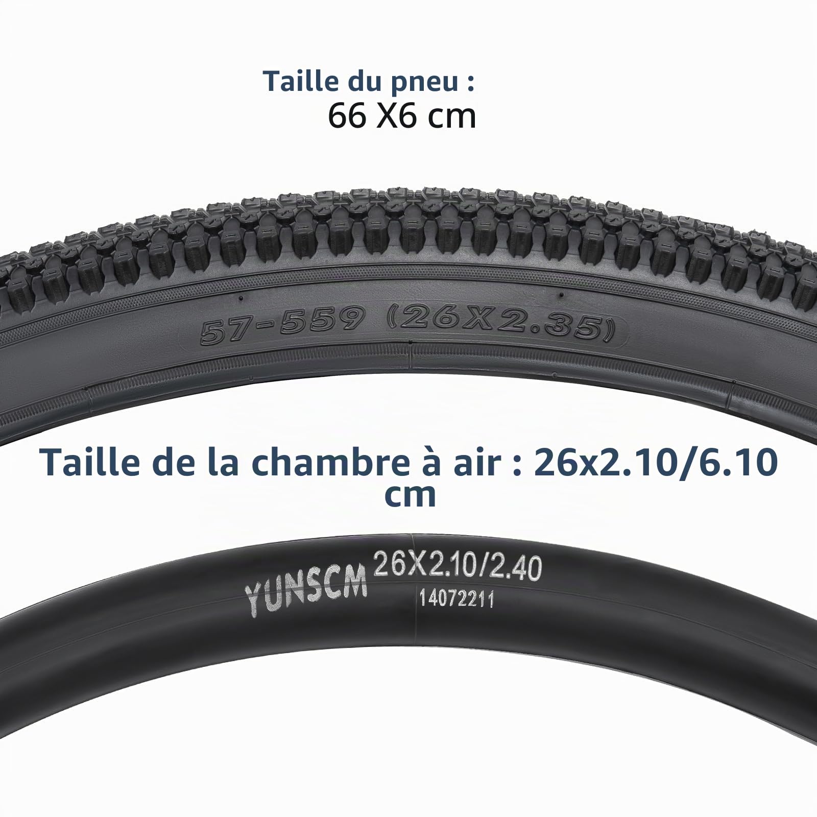 YunSCM Lot de 2 26 Pouces Pneus 26x2.35 ETRTO 57-559 et Lot de 2 Chambres à air 26x2.125/2.40 AV32mm Valve Compatible 26x2.35 Pneus de vélo et Chambres à air