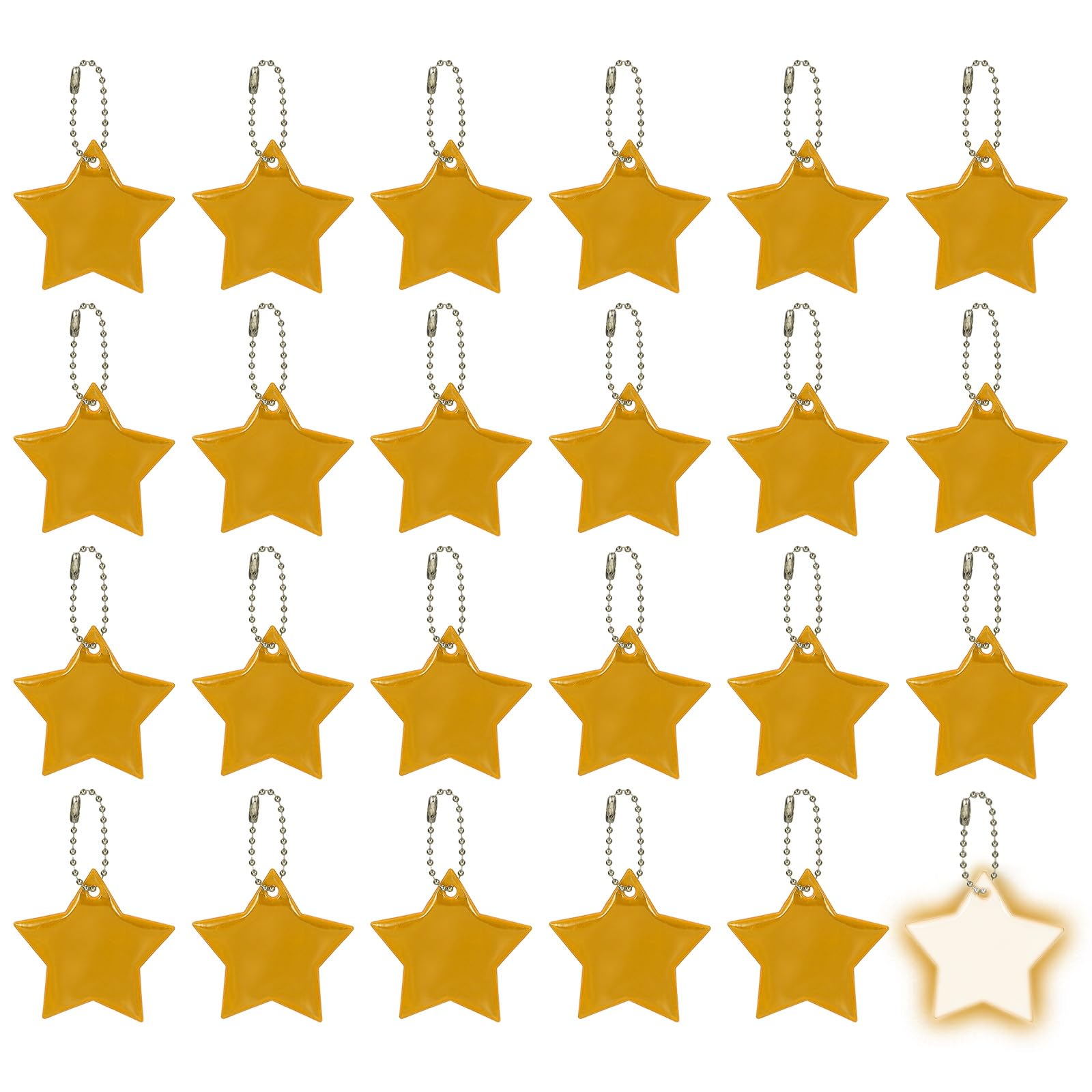 PATIKIL 24 Pcs Reflective Keychain, 2.2in Reflective High Visibility Safety Keychain Tags Pentagram Pendants Bright Zipper Pulls Waterproof for Backpack Running Cycling, Gold