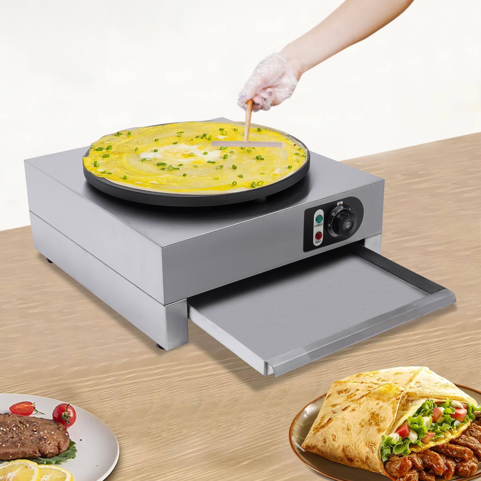 Crepes - Crepes (3000 W, con distribuidor de masa, revestimiento antiadherente, diámetro de 400 mm, para crepes y tortitas