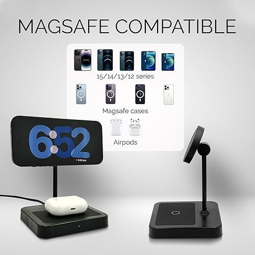 Miniatura 6 de Estación de carga inalámbrica  Cargador inalámbrico 2 en 1  Cargador magnético ajustable  Compatible con iPhone 15 14 13 12 series y AirPods
