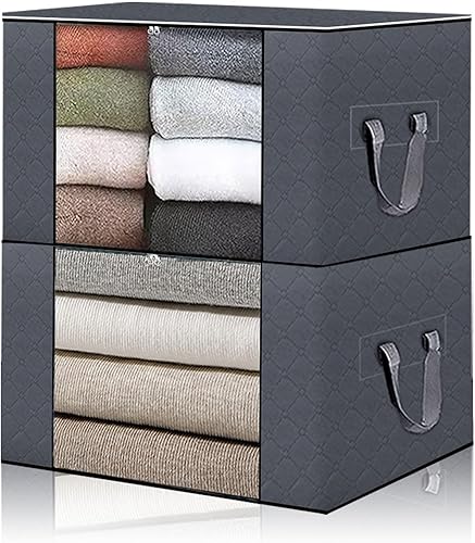 Paquete de 2 cubos de almacenamiento de ropa, bolsas de almacenamiento grandes de 90 litros, organizadores plegables de armario con asas duraderas