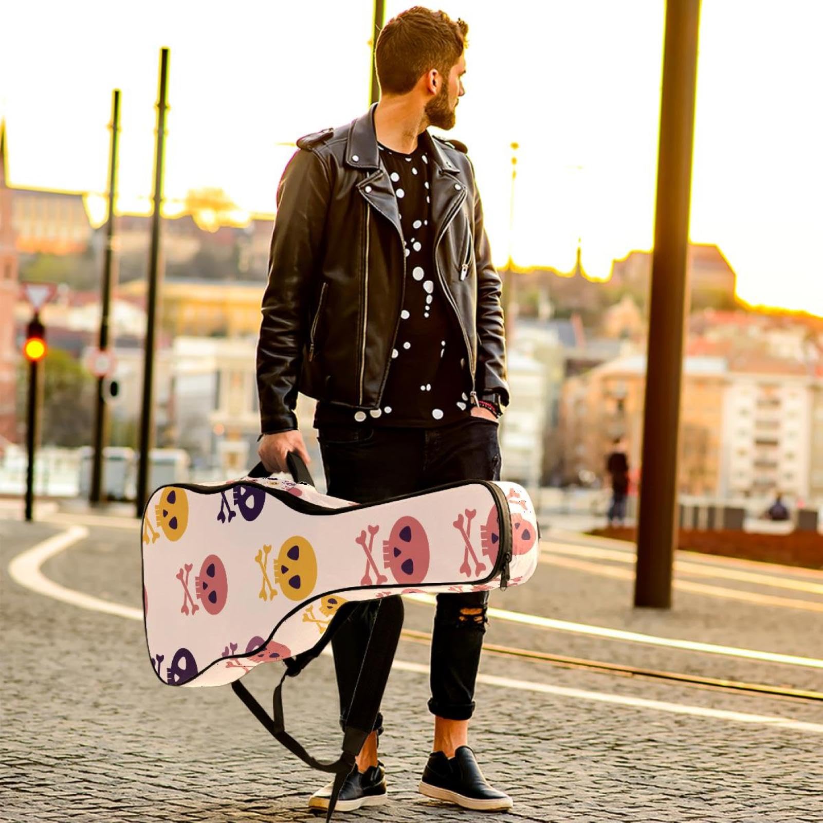 Torba na gitarę akustyczną wodoodporny plecak na gitarę grubo miękka wyściełana czaszka klasyczna obudowa na gitarę, wielobarwny, 42.9x16.9x4.7 in, Organizer do torby