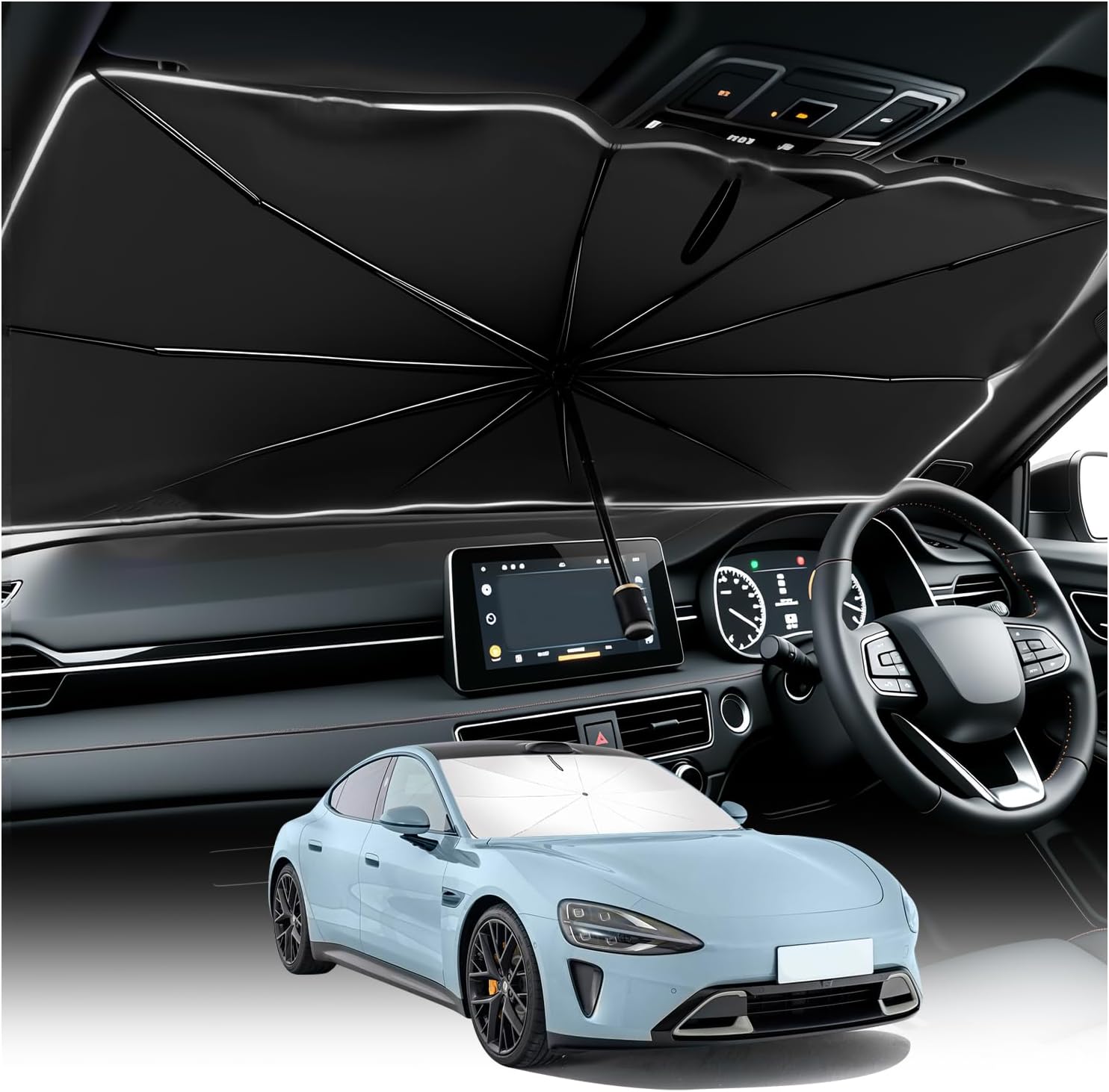 Car Windshield Sun Shade,Foldable Sun Shade for Car Windshield for Blocking Sunlight,Titanium Silver Windshields Umbrella Suns Shades for Cars with Storage Pouch