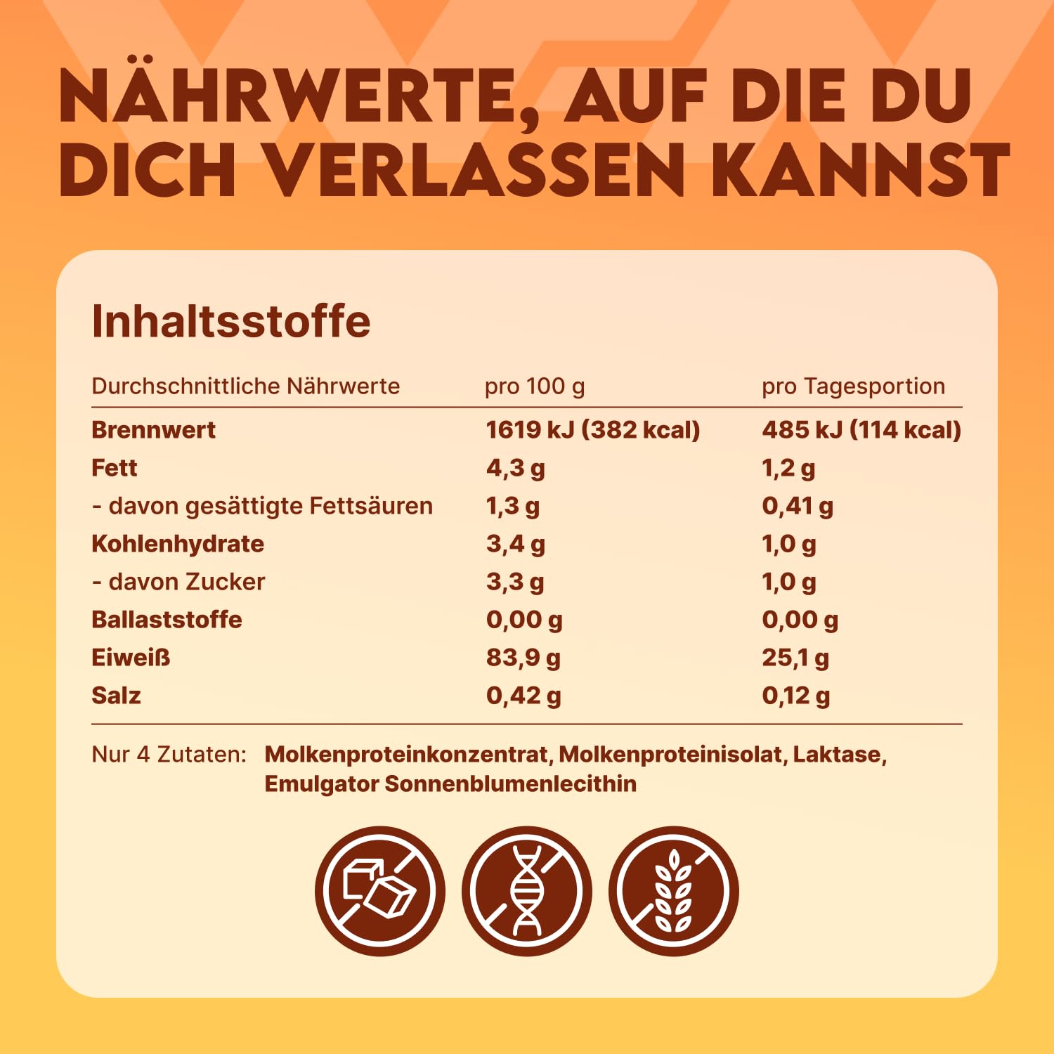 WFN Approved Whey Proteinpulver - Neutral- Ohne Süßungsmittel & Zuckerzusatz - 1 kg - Mit Laktase - Produziert & laborgeprüft in Deutschland