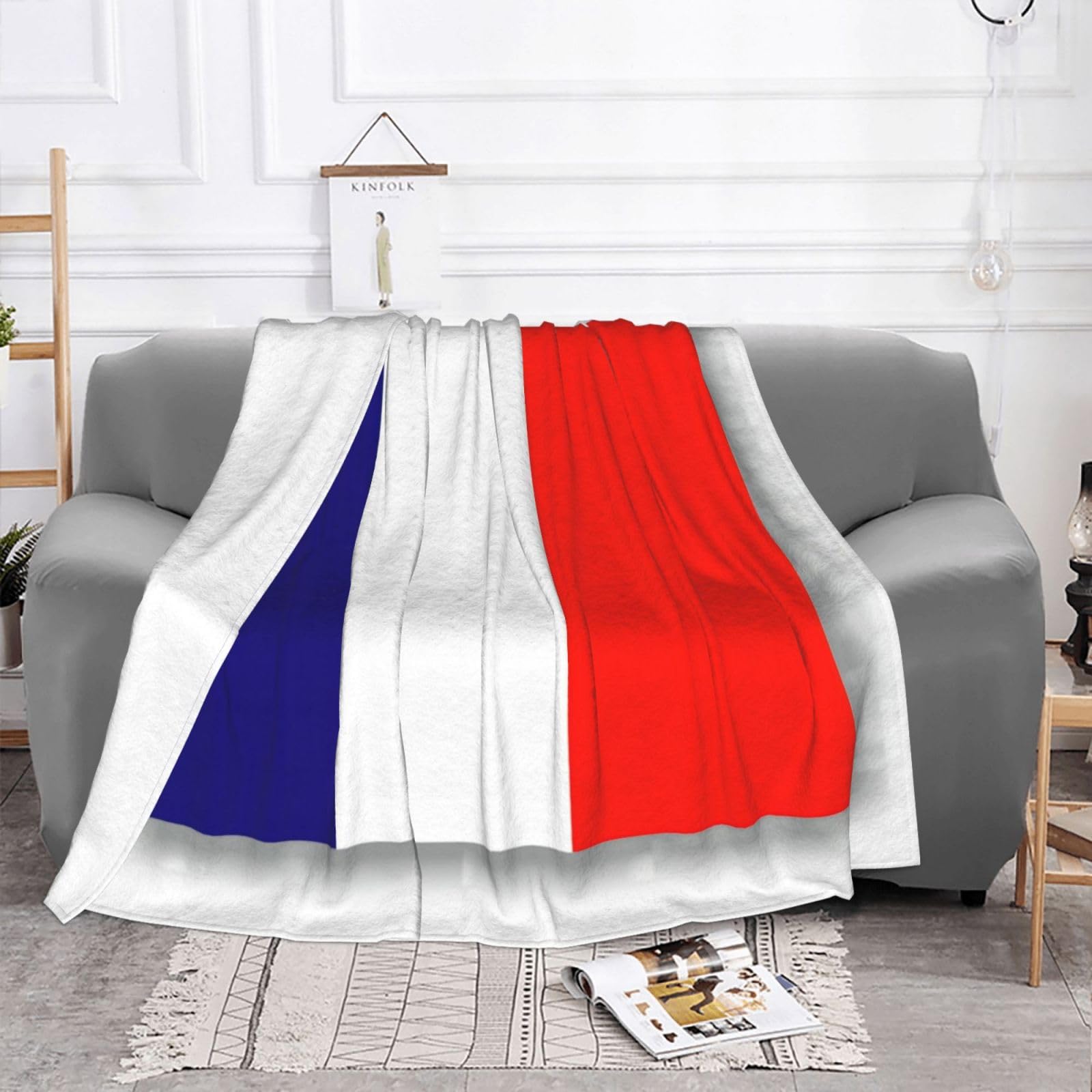 Gewichtete Decke mit französischer Flagge, 76,2 x 101,6 cm, weiches Flanell, wendbar, gemütlich, extra warm, Decke für Bett, Couch