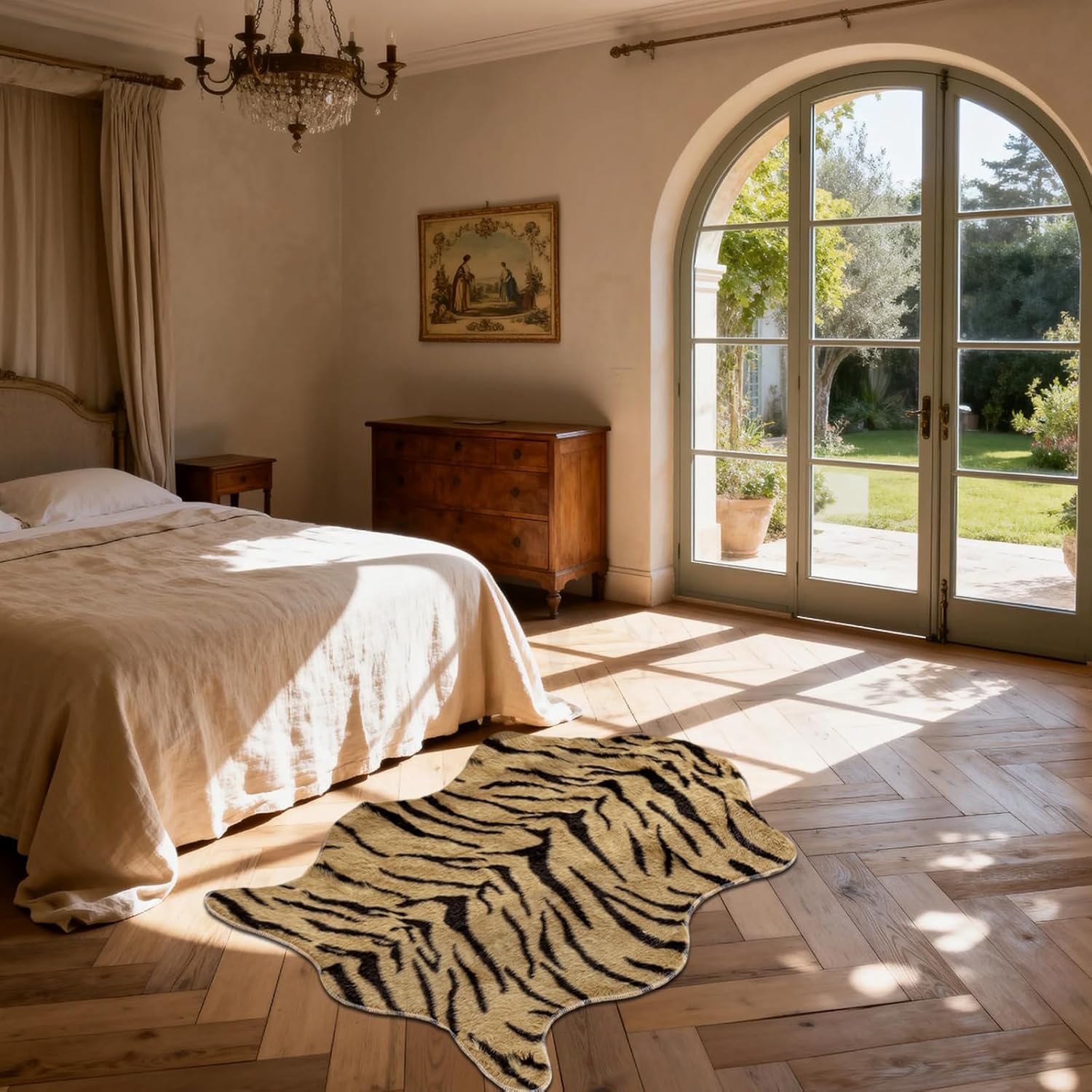 Tiger Print Rug Faux Cowhide Skin Hide Animal Printed Area Rugs Nonslip Carpet Western Decor Mat for Bedroom Living Room 31.5x43.3 Inch