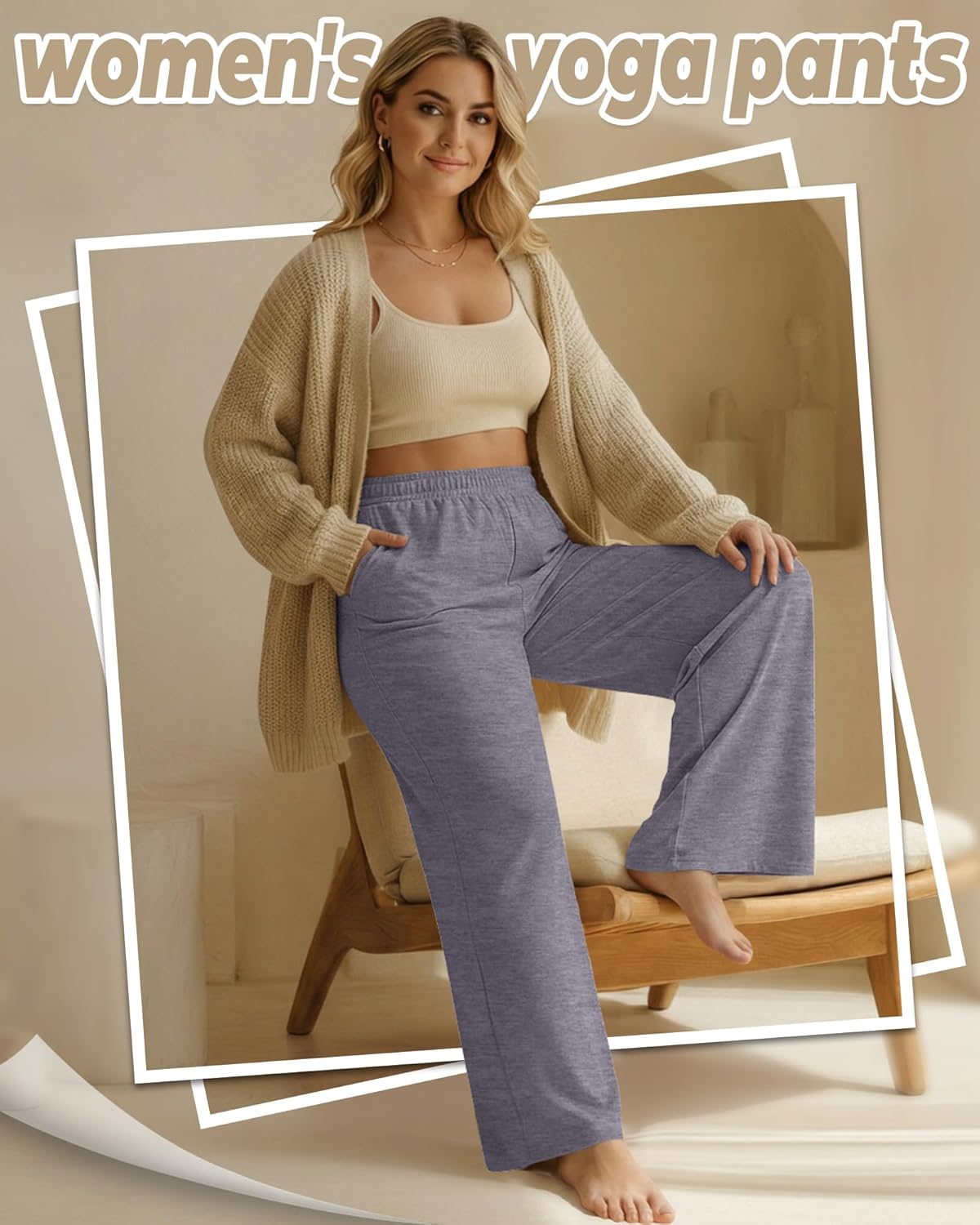 Neer 3 Pack Women's Plus Size Pants Wide Leg Yoga Pants Casual Baggy Sweatpants Drawstring Loose Workout Joggers - Image 2