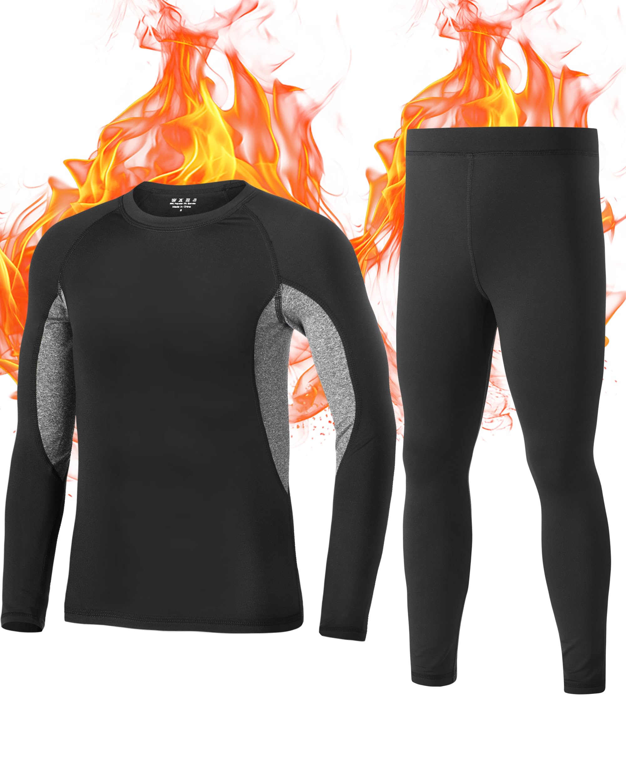 EoBeKee Kids Thermal Underwear Set, Fleece Lined Long Johns Tops & Bottoms