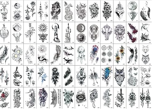 Tattoo Stickers, Tattoos, Set of 60, Tattoo Stickers, Realistic, Waterproof, Long Lasting, Fashionable, Cute A Series