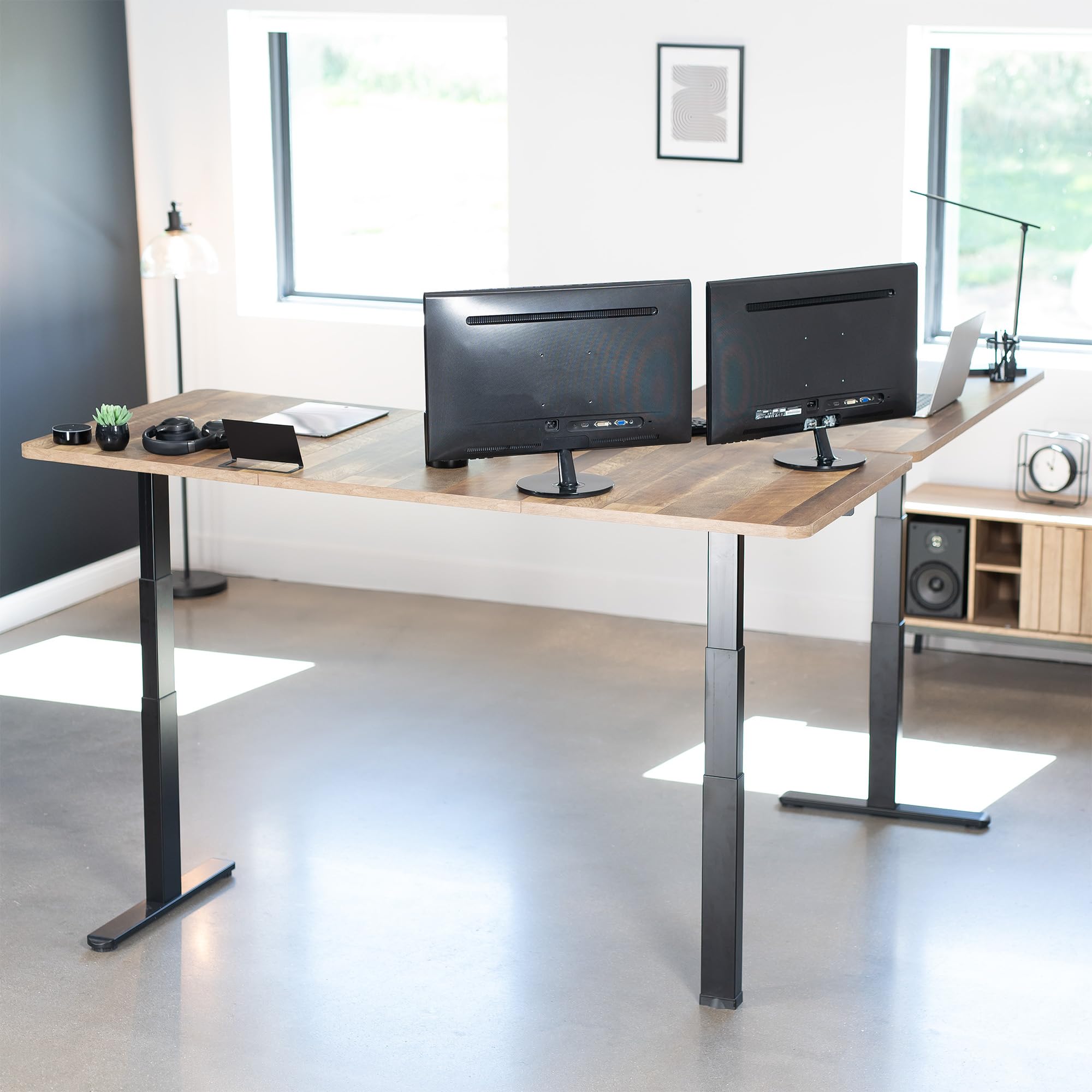 VIVO Electric Height Adjustable 77 x 71 inch Corner Stand Up Desk 2 Reclaimed Wood 30 inch Deep — view 8