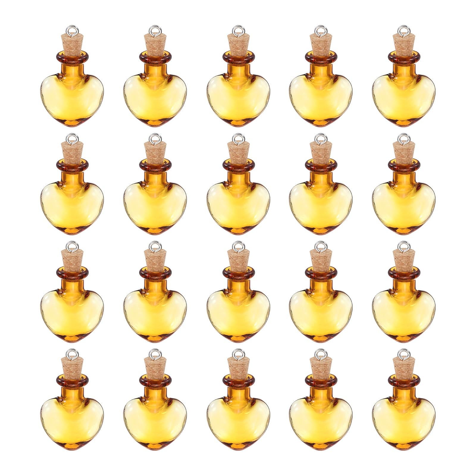 sourcing map 20 Pcs Mini Glass Bottles Jars, Heart Small Cute Glass Jars Vials Pendants Small Vials Wishing Bottle with Cork Stoppers and Eye Screws for DIY Crafts Wedding Favors, Champagne