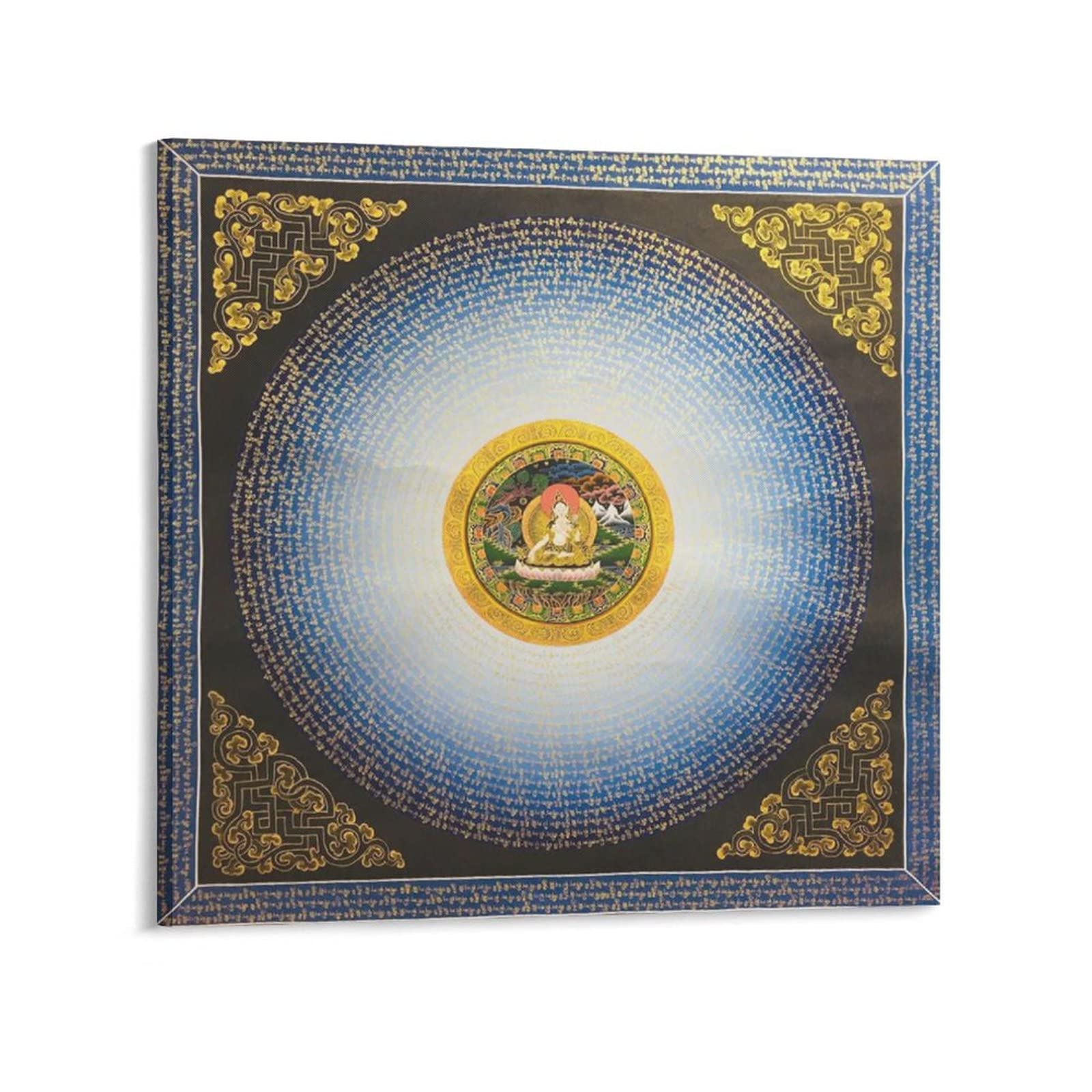 Poster bianco Tara Mantra Mandala Buddismo Religione Meditazione Buddha Decorazione per la casa Poster Decorazione da parete Camera da letto Estetica 70 x 70 cm