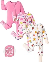 PATPAT Bamboo Baby Footies Boys Girls - Soft Viscose Non-Slip Zipper Romper Mittens Footed Footless Infant Onesie