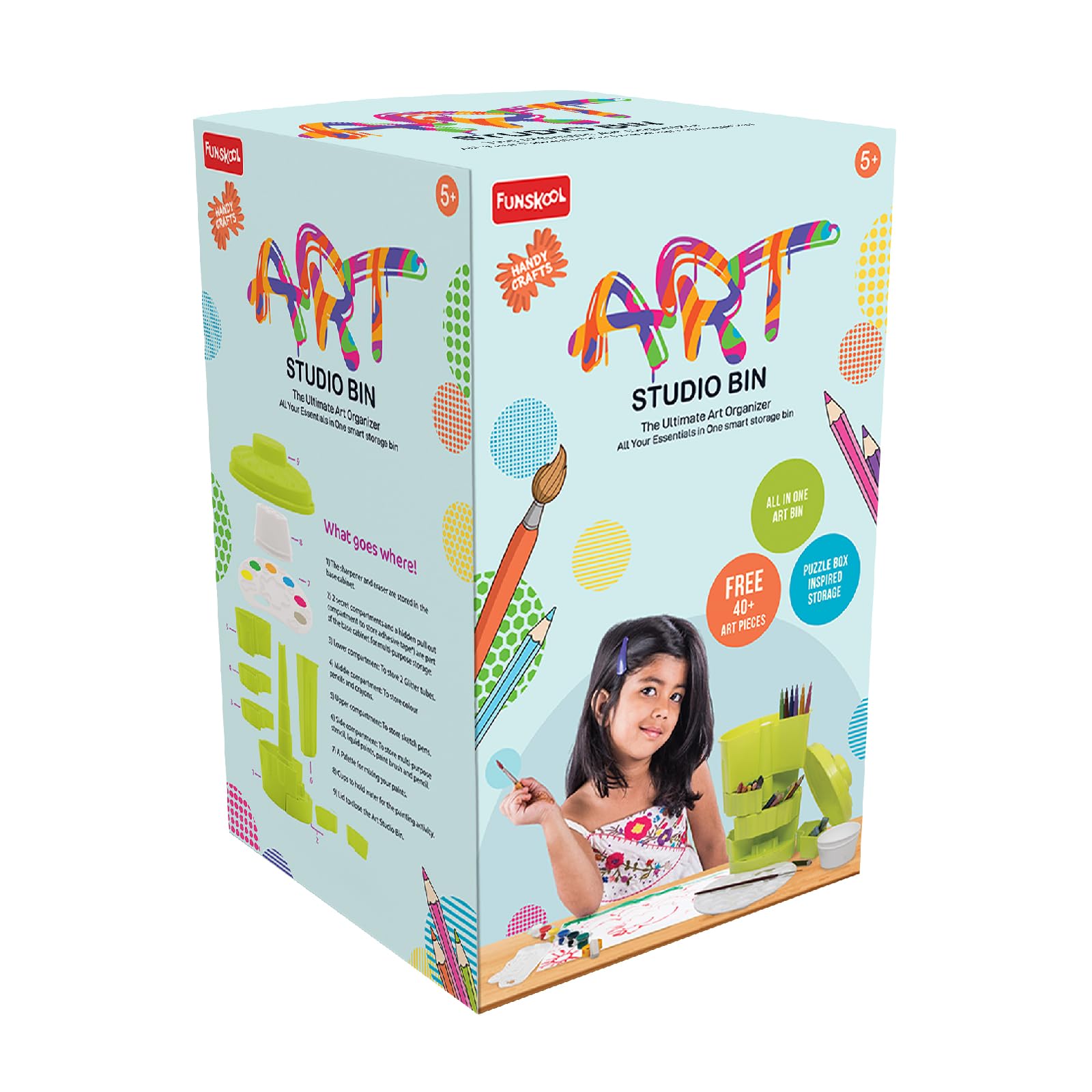 Funskool Handycrafts Art Studio Bin, Art Supply Organiser, Holds All Your Art Supplies Together, Desk Organiser, Ages 5 Years and Above