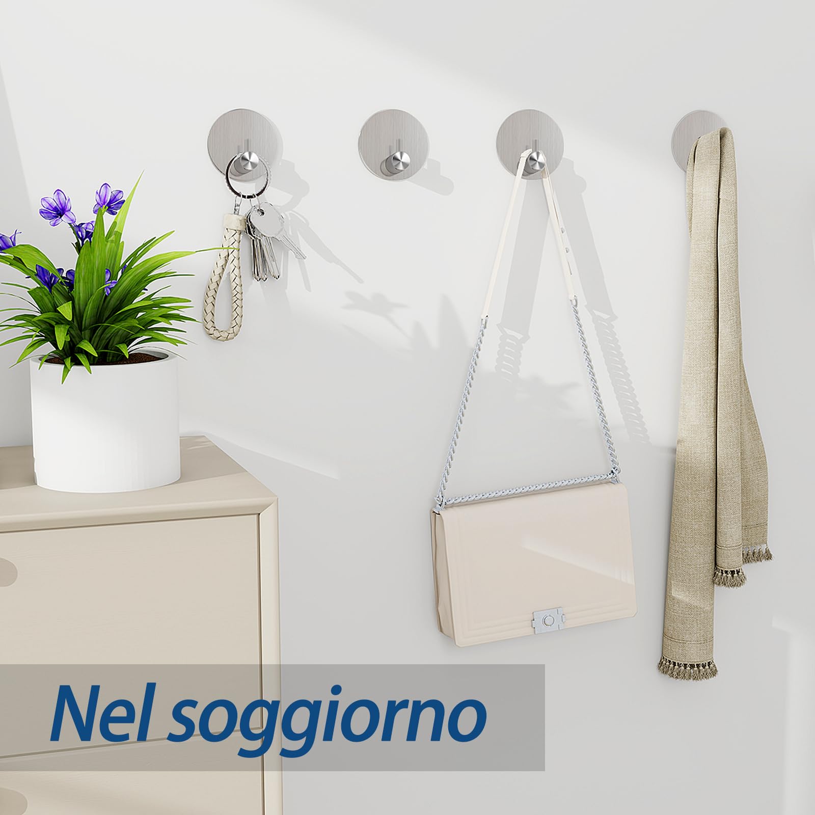 Feligio Ganci Adesivi Cucina, Appendi Accappatoio Bagno, Ganci Appendiabiti Adesivo, Appendini Adesivi Forte Senza Foratura, Argento 8 Pezzi