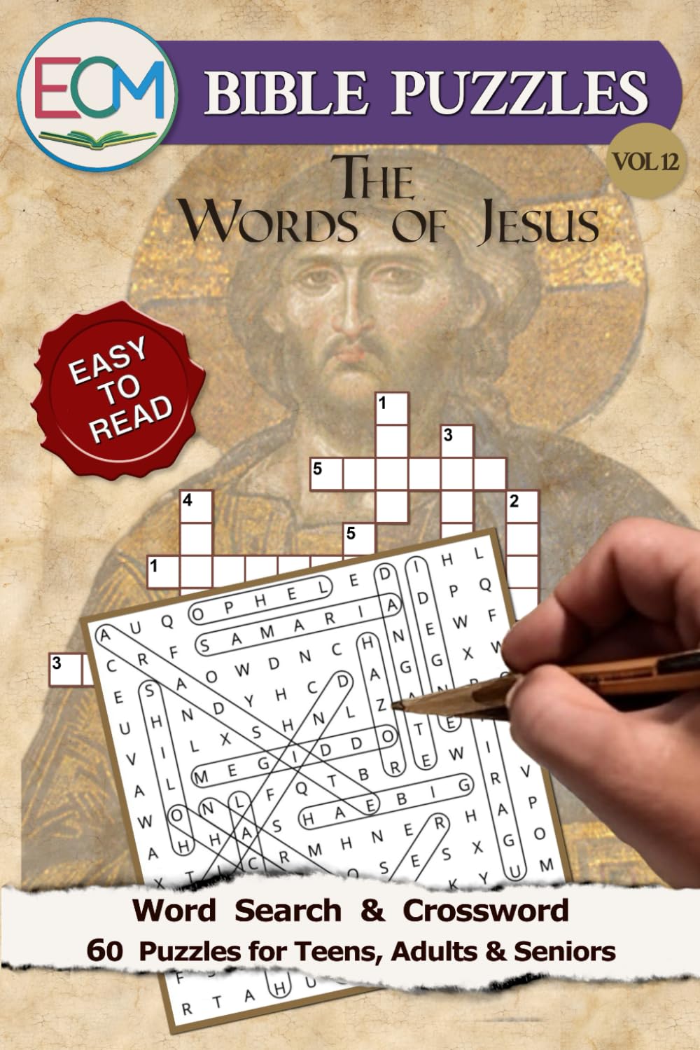 Bible Puzzles VOL 12: The Words of Jesus: Word Search & Crossword Puzzles Exploring Jesus’ teachings, parables, and conversations in Scripture With Easy-to-Read Print for Relaxation.