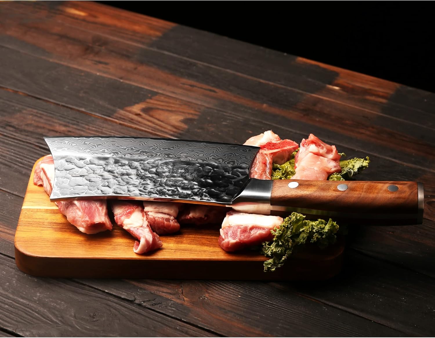 YOUSUNLONG Chopper Knife 7 Inch Meat Cleaver Butcher Axe Bone Chopper - Heavy Duty - Japanese Damascus thickened stainless steel - Natural Walnut Wood Handle