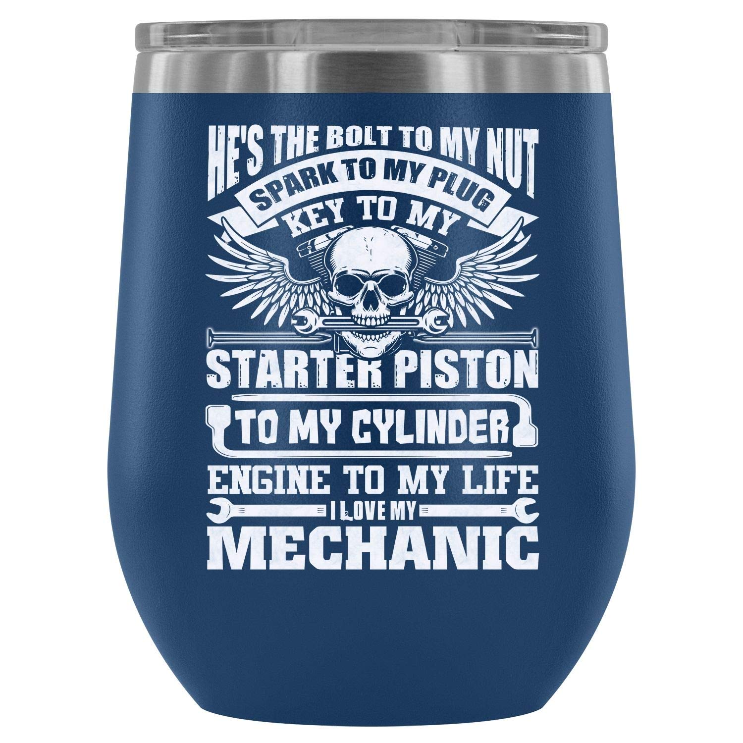 MISOSTORE Stainless Steel Tumbler Cup with Lids for Wine, I Love My Mechanic Wine Tumbler, Proud Mechanic's Wife Vacuum Insulated Wine Tumbler (Wine Tumbler 12Oz - Blue)