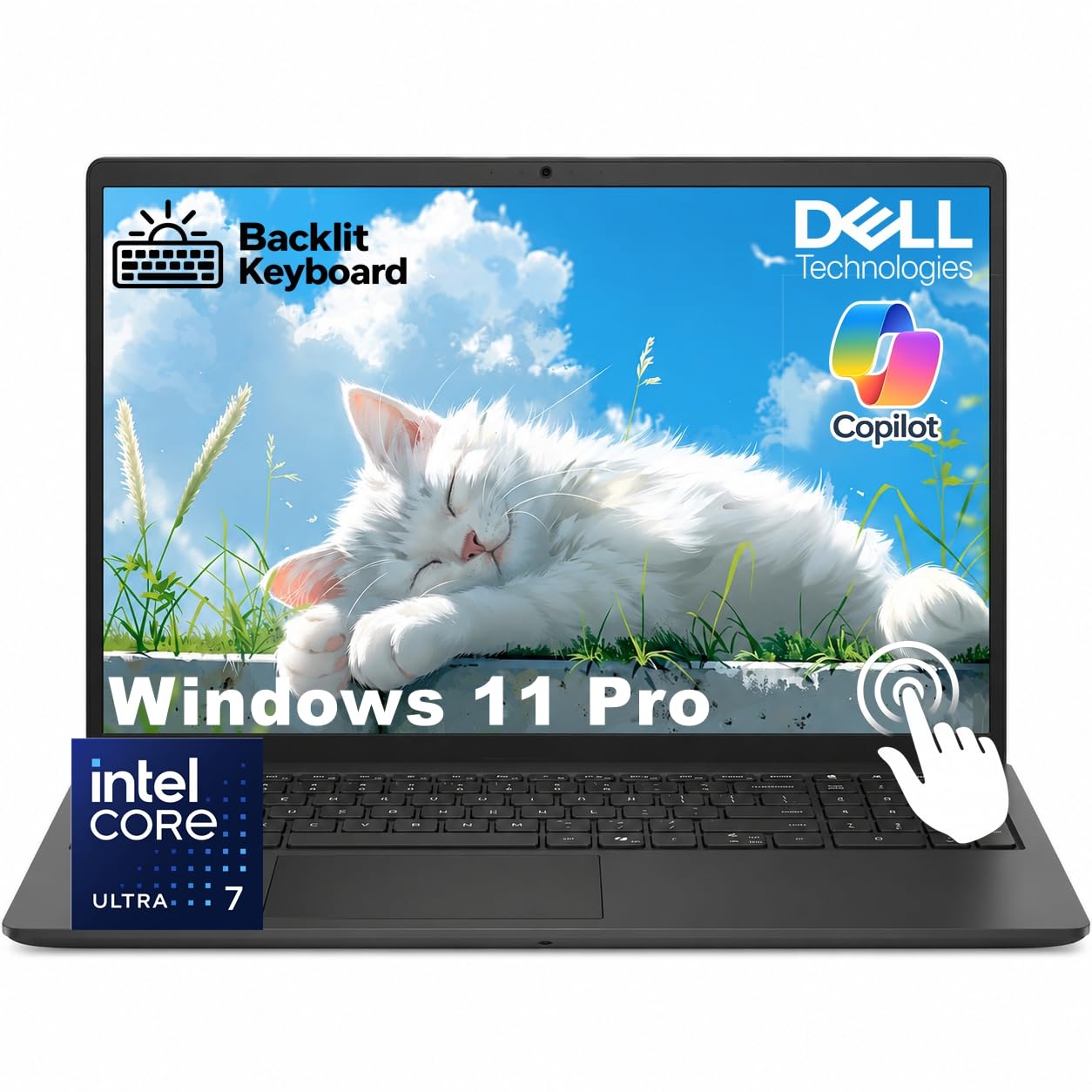 Dell 15.6" Touchscreen Laptop, Intel 12 core Ultra 7 255U, 32GB DDR5 RAM | 5600MT/s 1TB SSD, FHD(1920x1080) Anti-Glare IPS, Backlit KB, Windows 11 Pro, Wi-Fi 6 & BT, Copilot AI PC for Business & Study