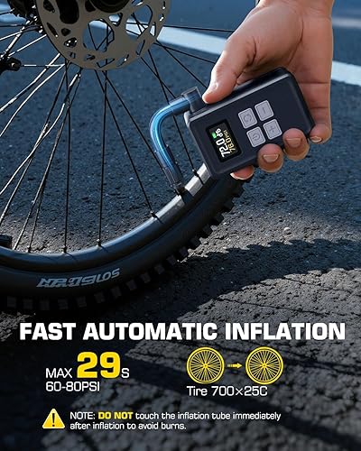 Miniatura 3 de Mini bomba eléctrica para bicicleta, inflado rápido de 29 segundos, bomba de aire portátil de bicicleta de 150 PSI con manómetro, válvulas Presta y