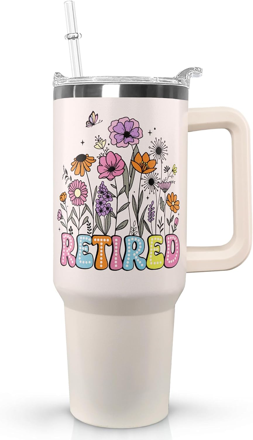 Ceovfoi 40 Oz Retired Tumbler With Handle, Lid & Straw - Insulated Travel Mug for Retirees, Retirement Gifts for Men Women - Image 8