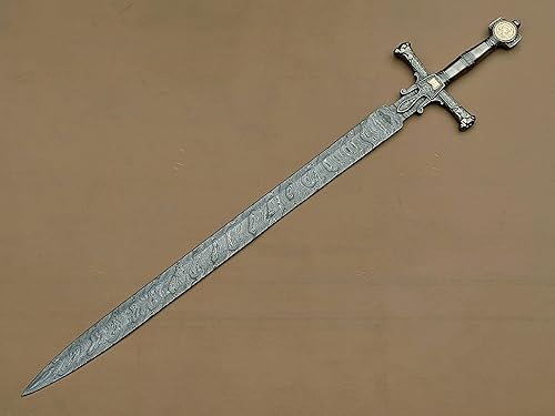 Espada hecha a mano del rey Salomón con funda de cuero Espada forjada a mano de acero de Damasco
