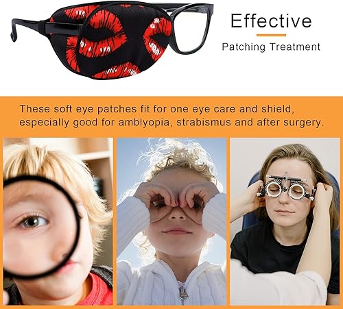 Miniatura 6 de eZAKKA Parches oculares para adultos, parche ocular para gafas para ojos perezosos, ambliopía, estrabismo y después de la cirugía (labios rojos +