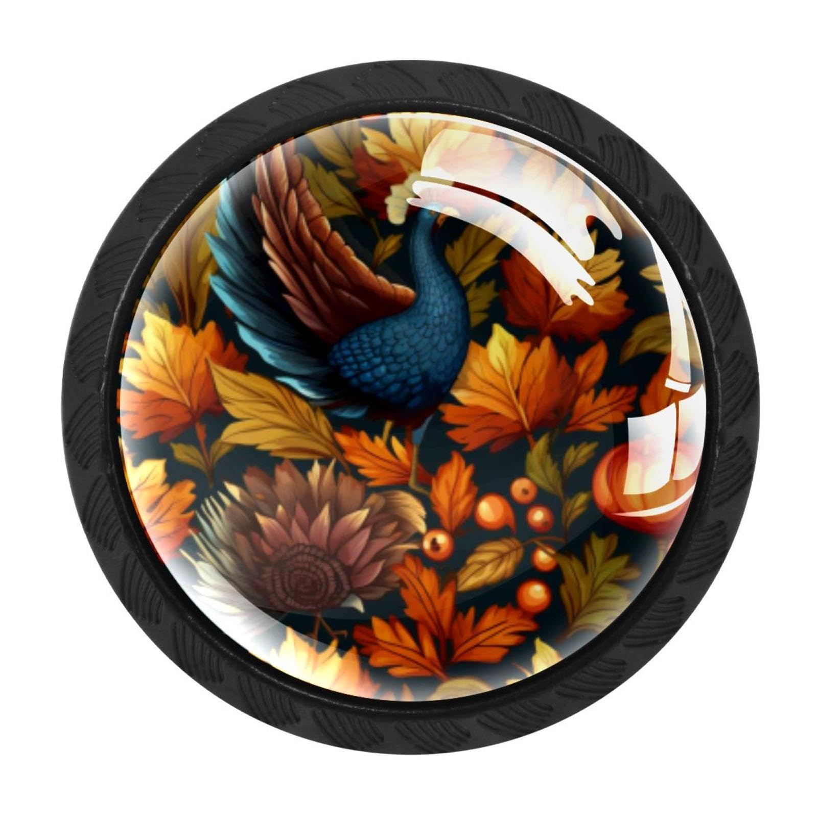 CHENZZZZ 4 Pack Cabinet Handles Black Thanksgiving Turkey Leaves Cabinet Knobs Draw