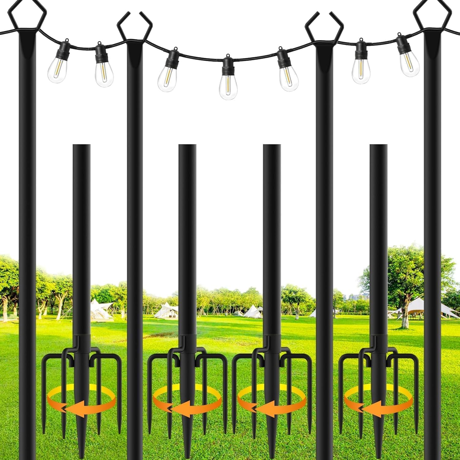 HoldOneLight String Light Pole für Deck - 2 Pack 9.8FT für außen hängenden Stahl String Pole für Outdoor-Dekoration Garten, Hinterhof, Terrasse Beleuchtung Stand für Parteien, Weihnachten, Hochzeit