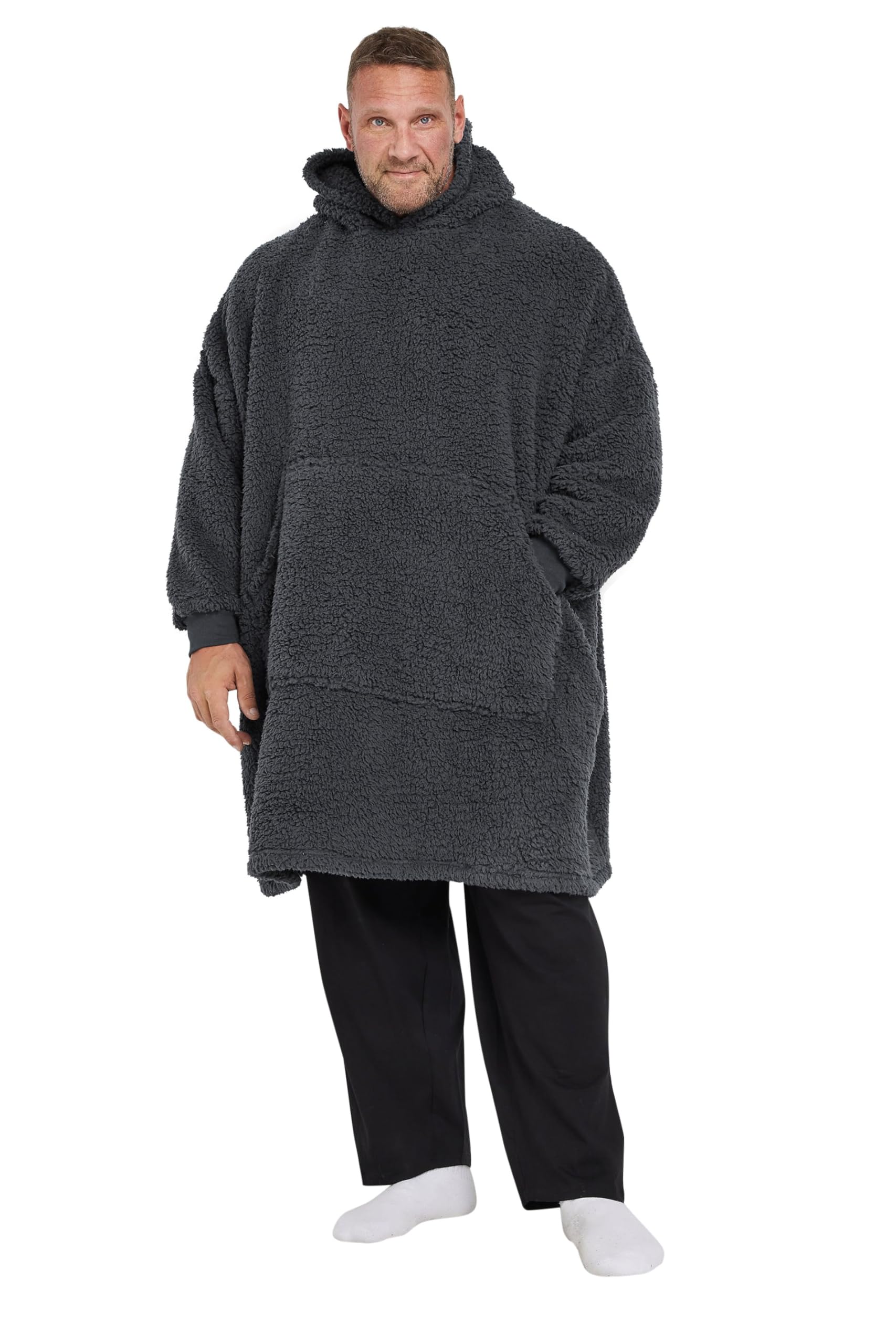 Badrhino Men's Grey Fleece Borg Blanket Hoodie In | Size: 2XL-3Xl
