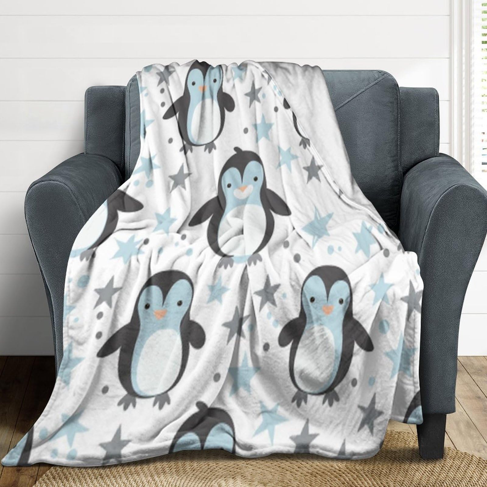 Plaid pingouin en flanelle pour des soirées cocooning et un lit douillet en hiver