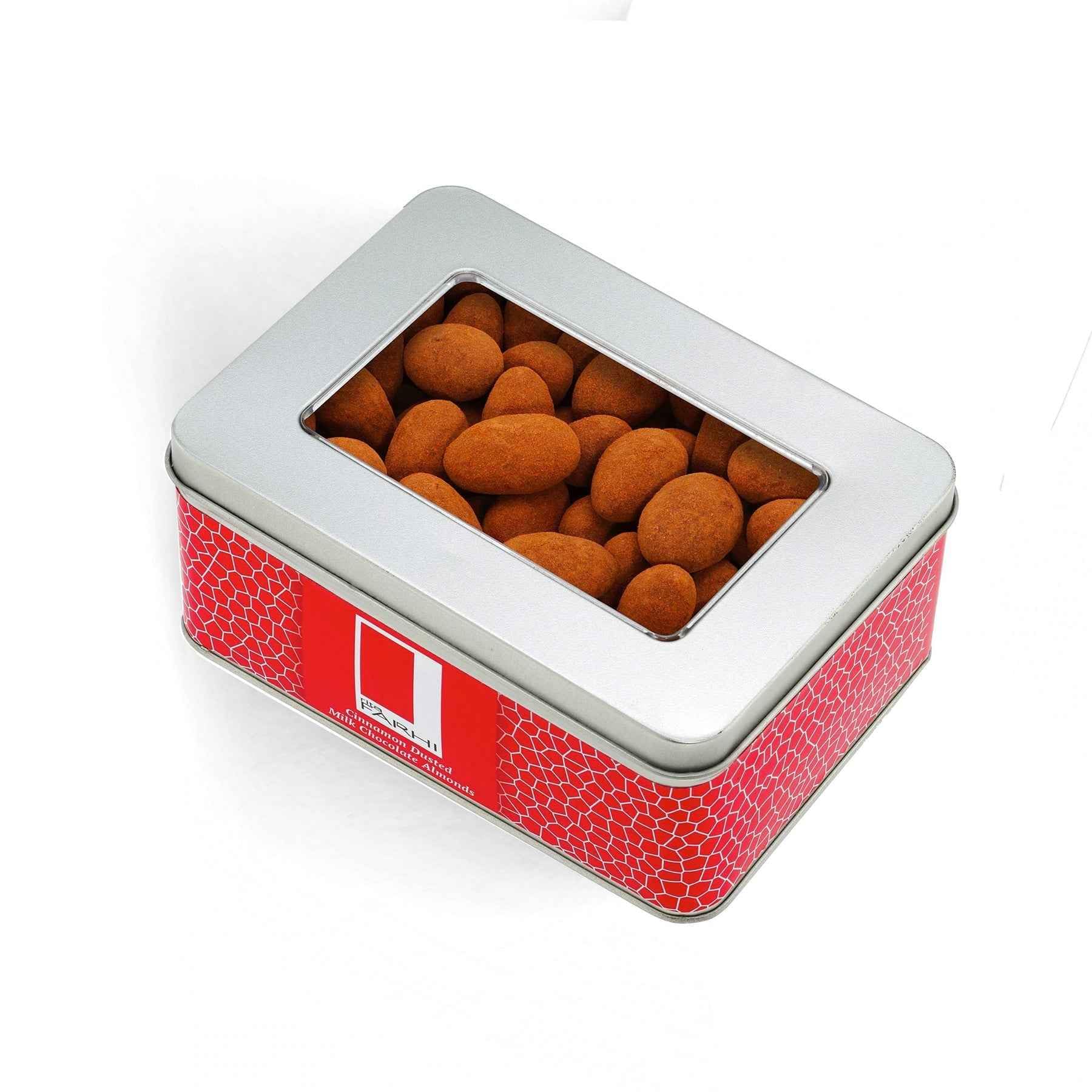 Rita Farhi Cinnamon Dusted Milk Chocolate Almonds in a Luxury Gift Tin - 500g - Chocolate Coated Nuts - Chocolate Gift - New Palm Oil Free Recipe