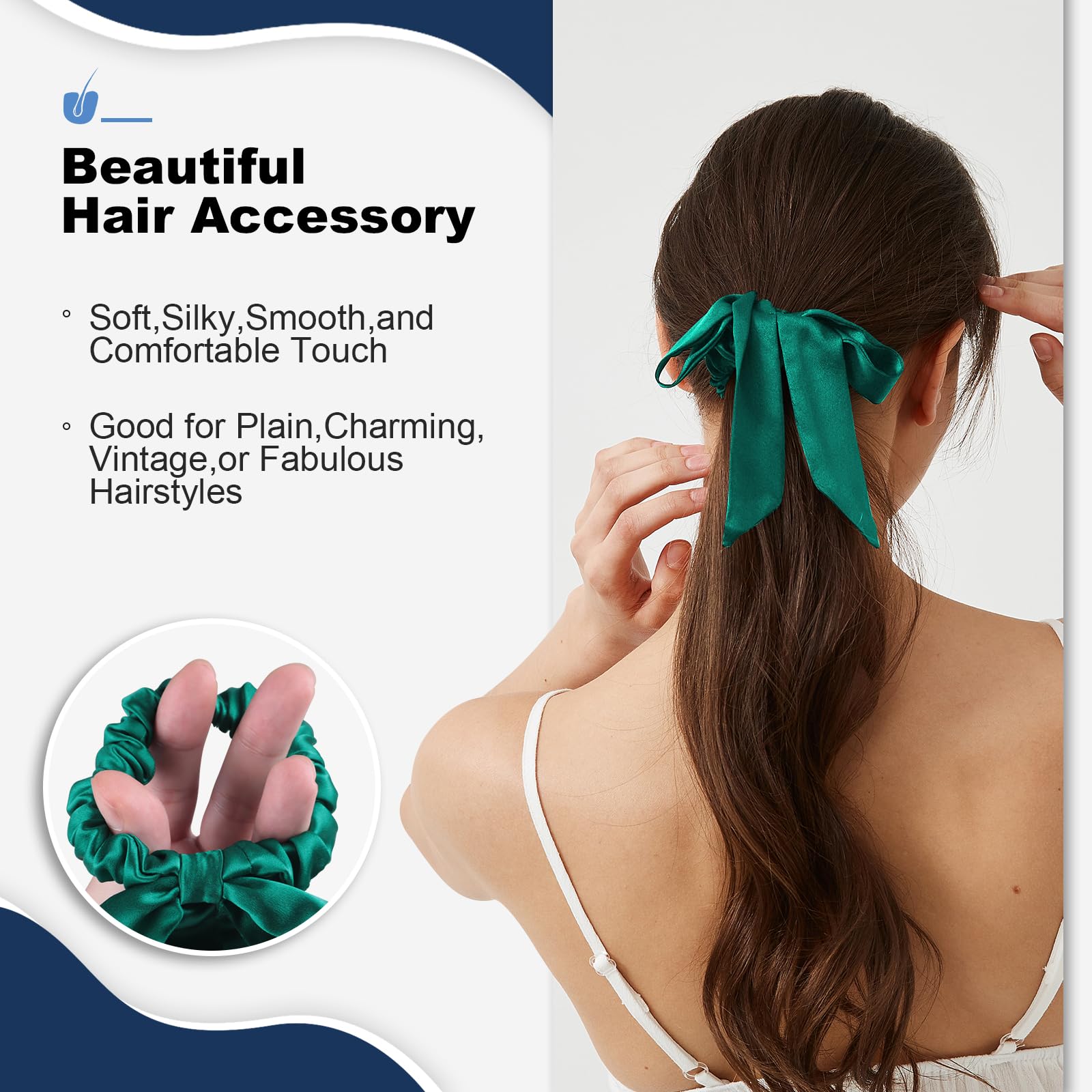 Consysi 1 Piece Silk Bow Scrunchies for Hair-100% Pure Mulberry 22 Momme Silk Hair Tie, Elastic Ponytail Holder - Image 3