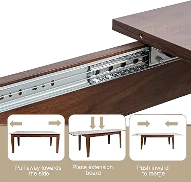 106.3 Rectangular Extendable Dining Table, Expandable Kitchen Table for 6 8 10, Modern Farmhouse Wooden Long Large Dining Room Conference Expandable Table, Walnut