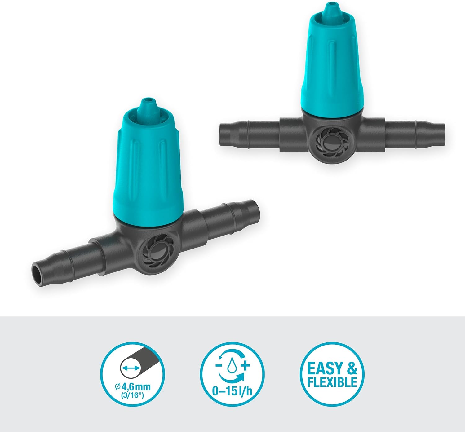 Gardena Micro-Drip-System Adjustable Inline Drip Head 0 to 15 l/h: Drip Head for Irrigation Systems, for Plants with Different Water Requirements, Simple Connection Technology (13315-20)