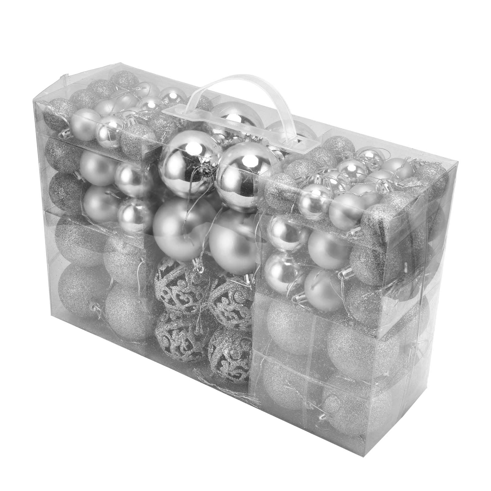 Juego de 100 bolas de Navidad, decoraciones colgantes de temporada, bolas de Navidad de plástico inastillables, juego a granel para decoración de árbol de Navidad (plateado)