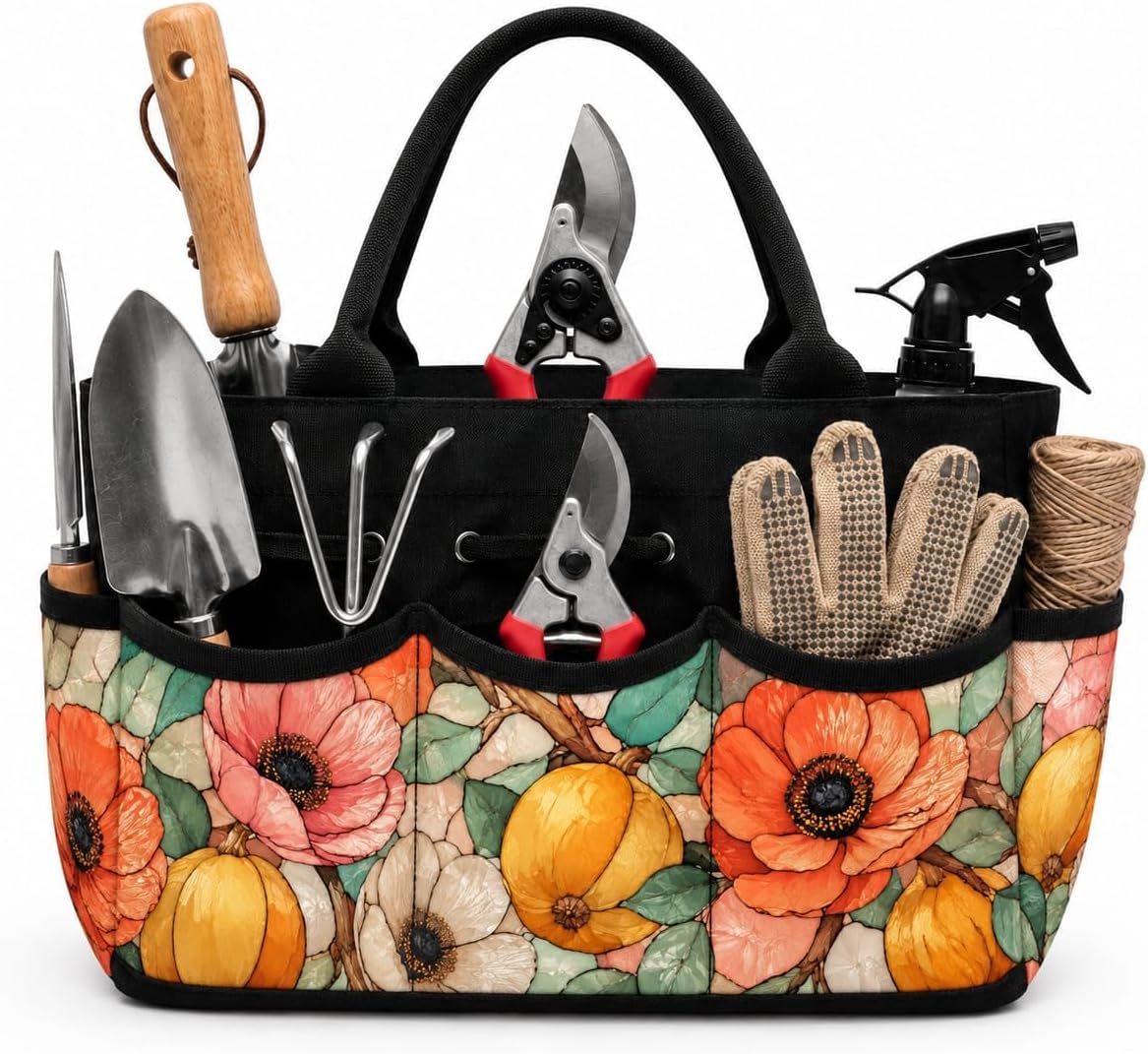 Anemone Quince Art Garden Tool Bag Organizer for Potting Bench in Spring