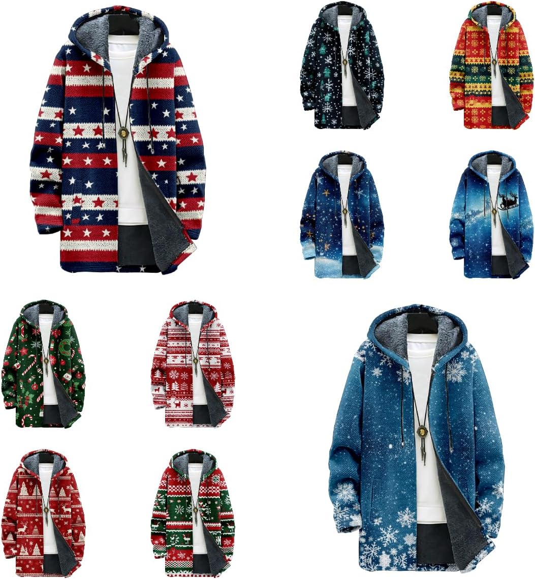 Mens Hoodies Zip Up Long Fleece Lined Knitted Hoodies Fashion Coat Warm Cardigan with Pockets Fitted Jacket - Image 5