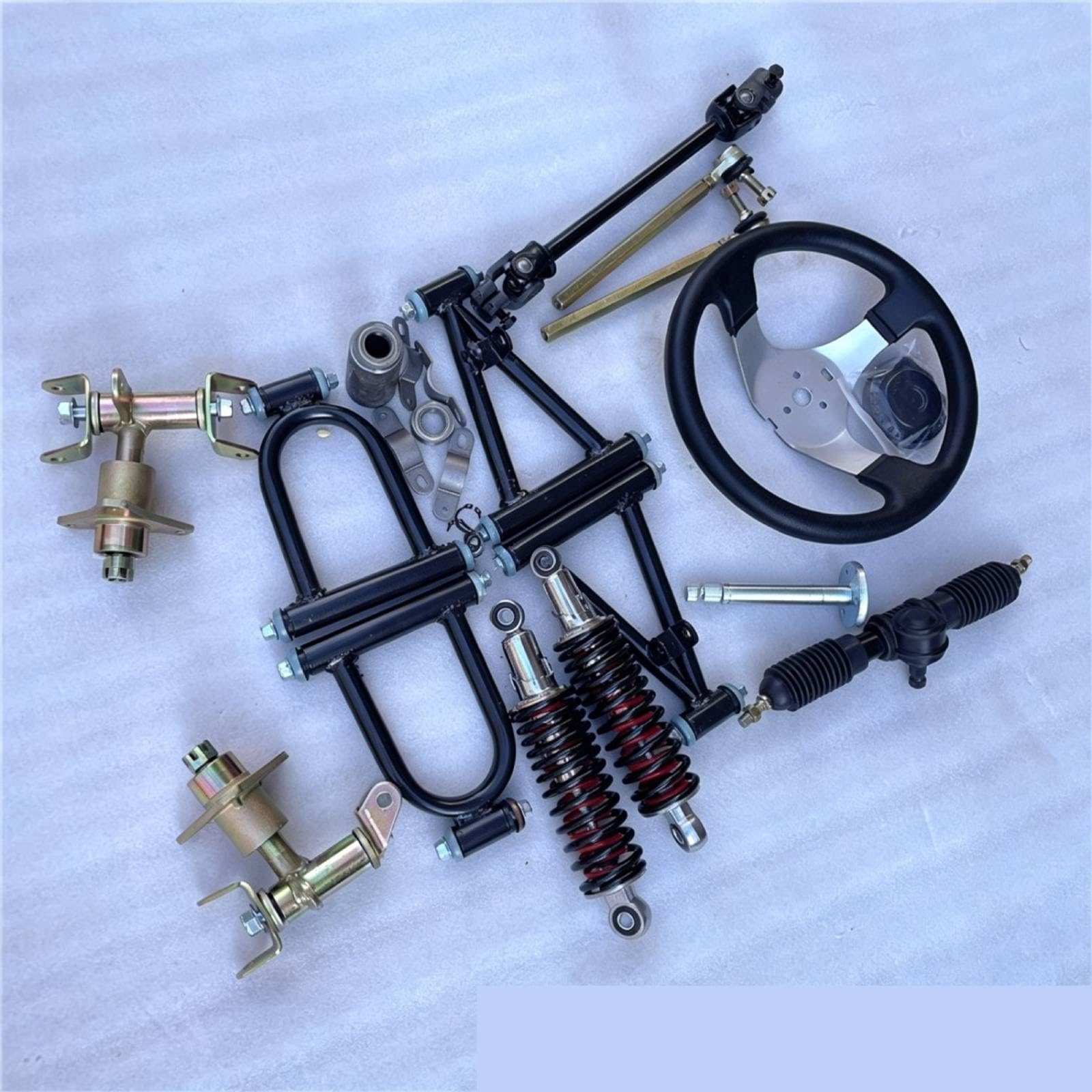 rockible Atv Anteriore Sterzo Completo con Volante Albero Tiranti Sospensione E Staffe Hardware Incluso Metallo E Plastica Ammortizzazione per Terreni